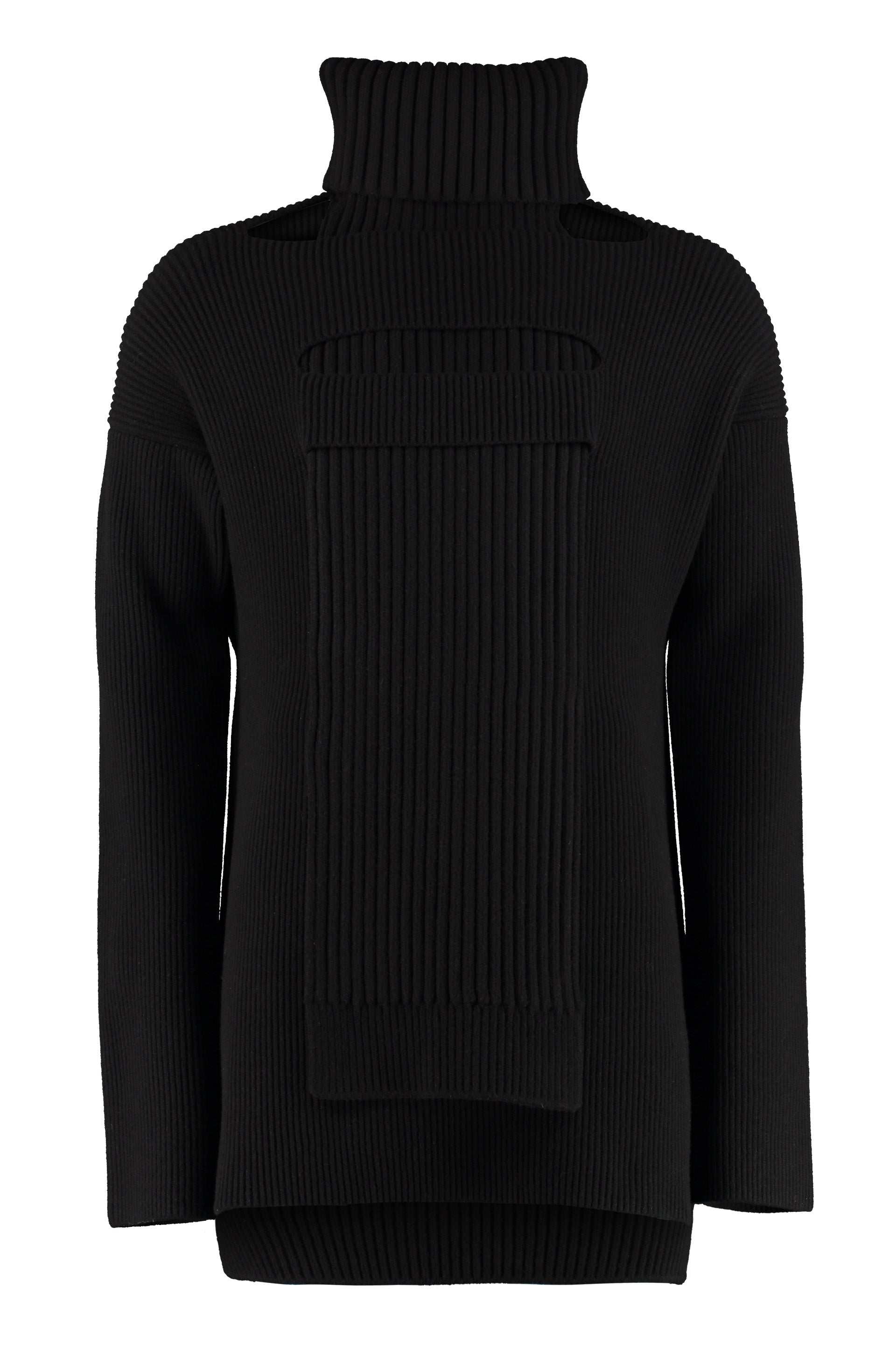 BOTTEGA VENETA Wool Blend Sweater with Detachable Collar and Asymmetric Hem