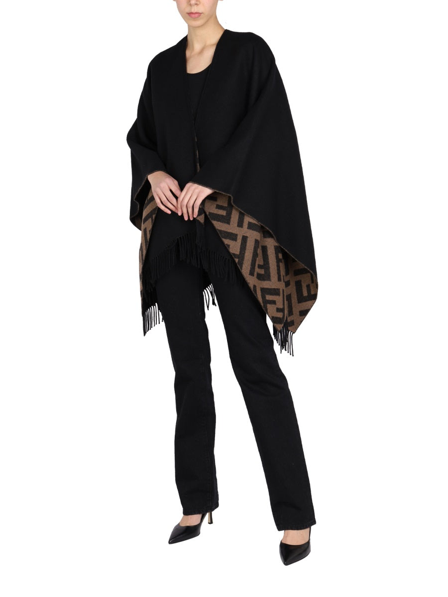 FENDI Reversible Poncho with FF Logo - Open Neck
