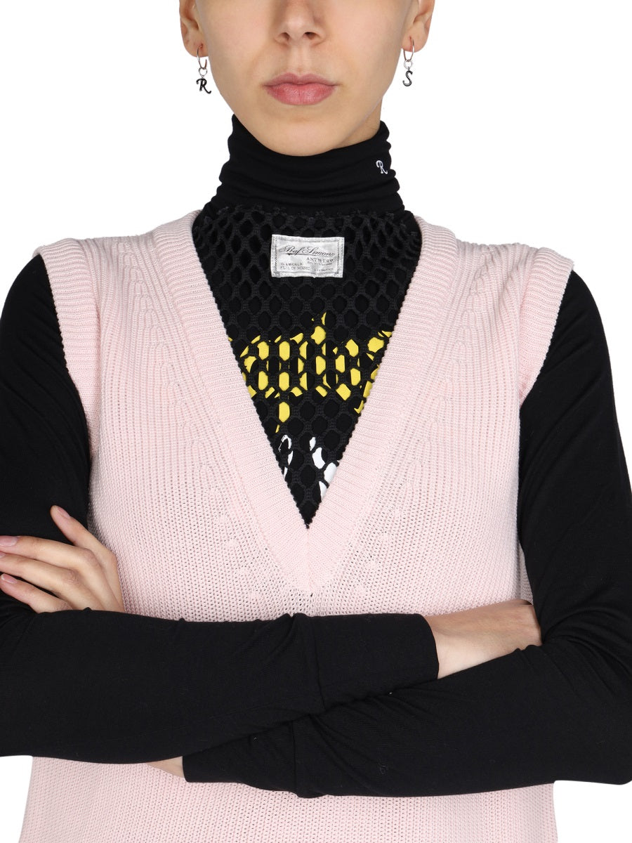 RAF SIMONS V-Neck Knit Vest with Mesh Detailing