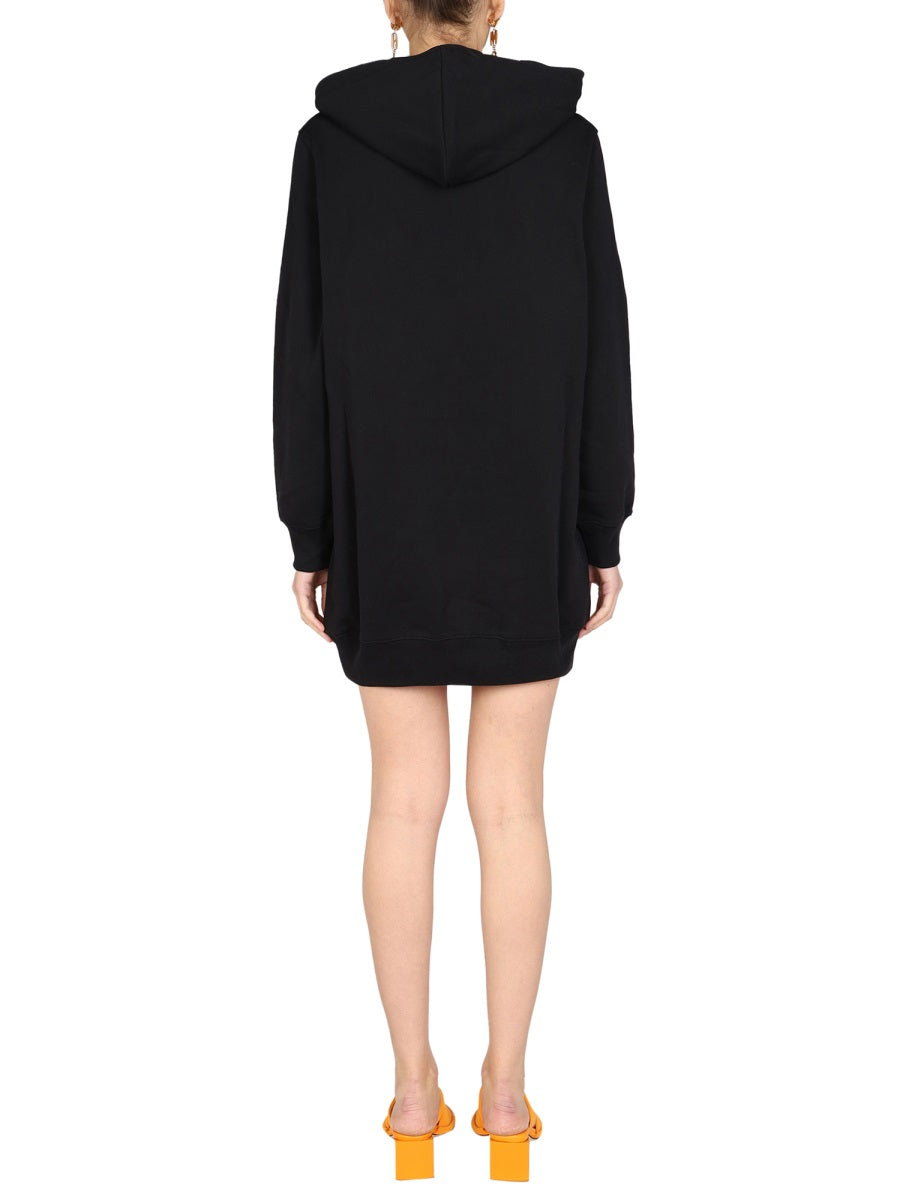 MOSCHINO Hooded Drawstring Mini Sweatshirt Dress