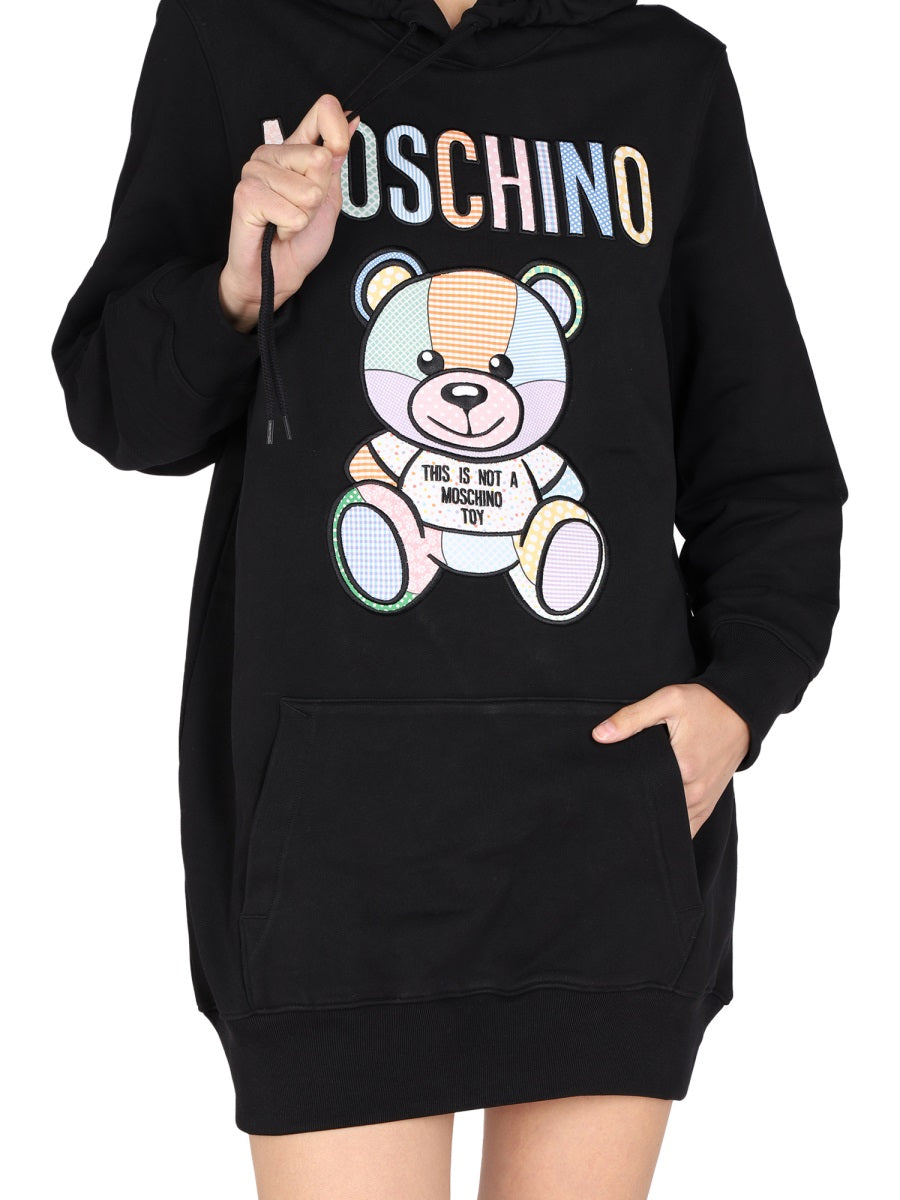 MOSCHINO Hooded Drawstring Mini Sweatshirt Dress