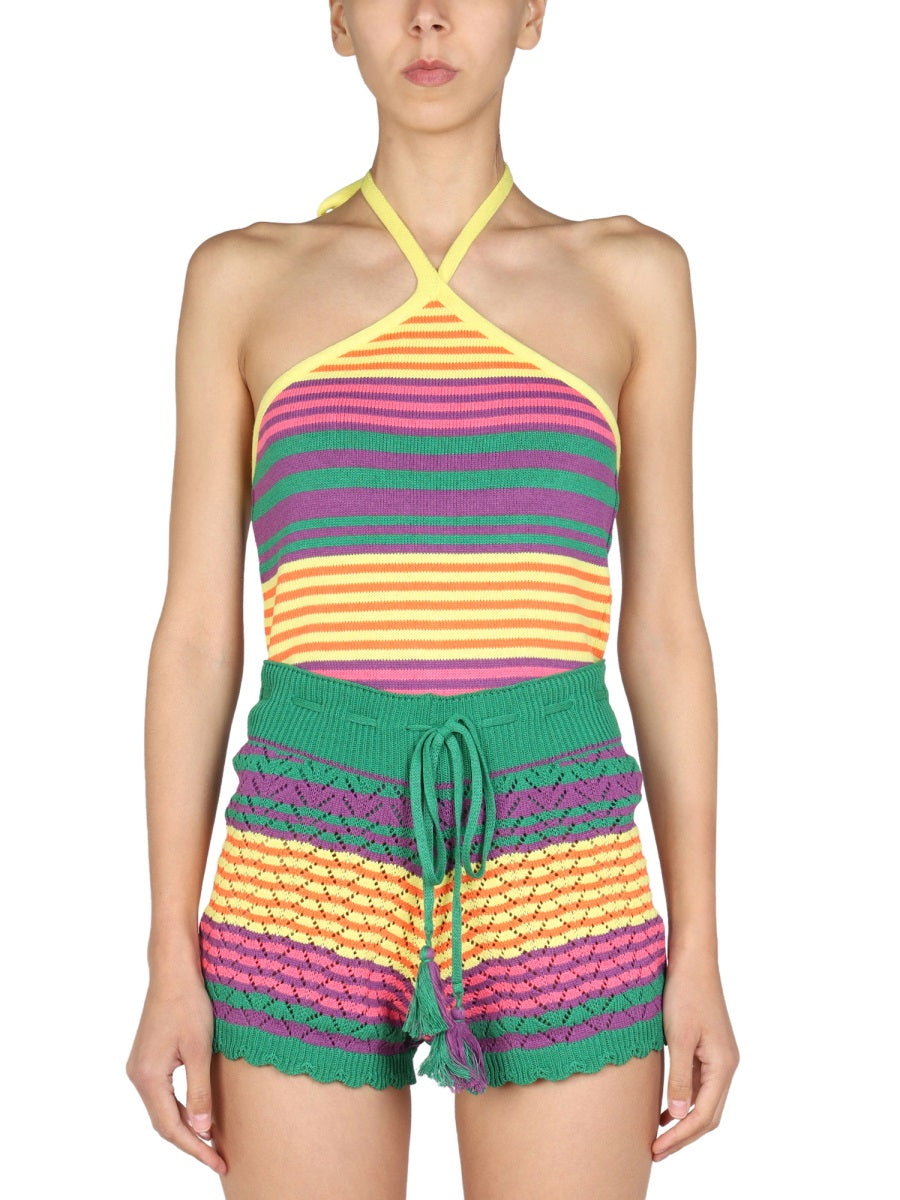 GALLO 1927 Striped Pattern Top with Back Knot Closure - Women’s Fashion