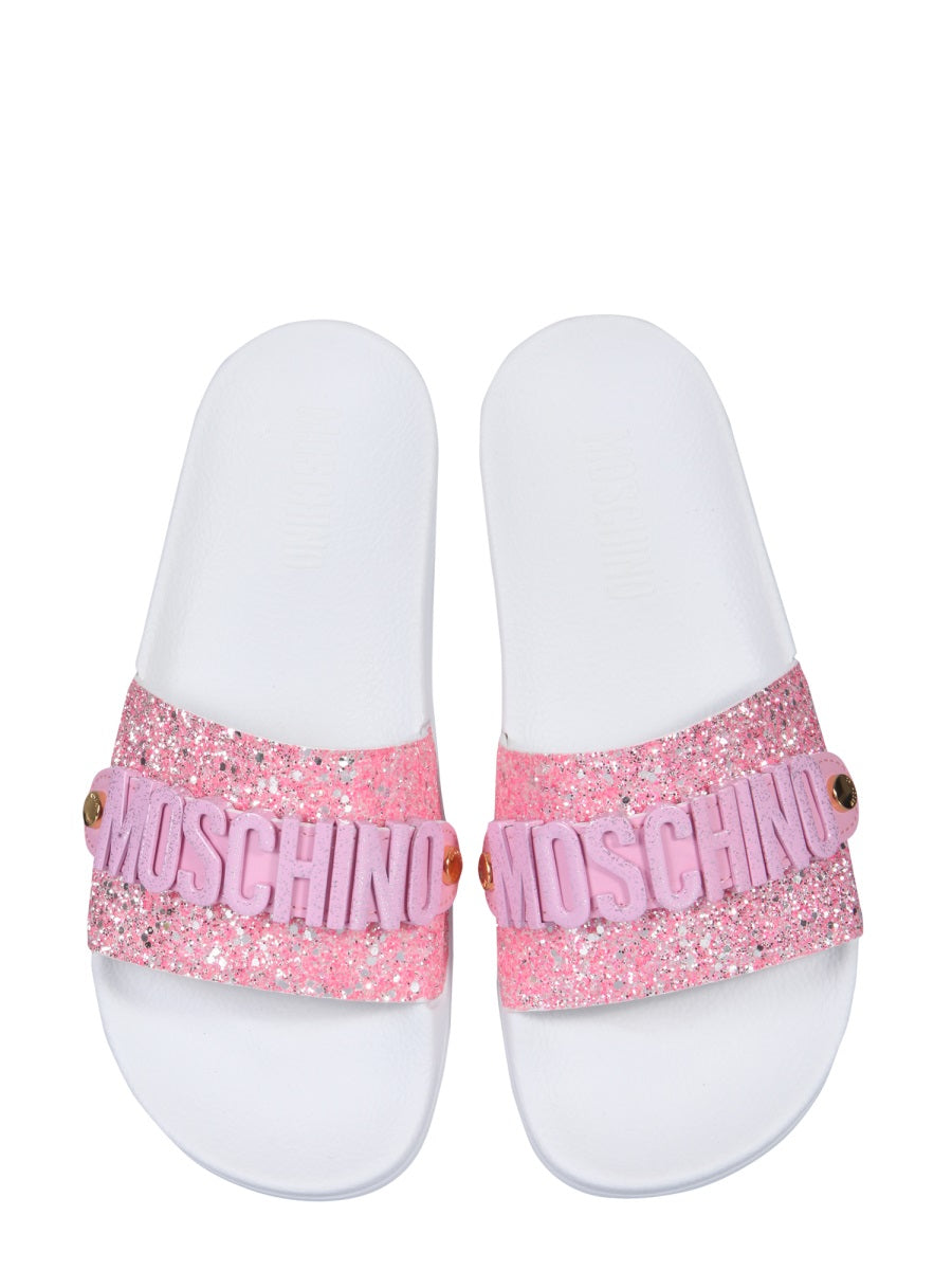 MOSCHINO Lettering Logo Slide Sandals with 2.5 cm Rubber Sole