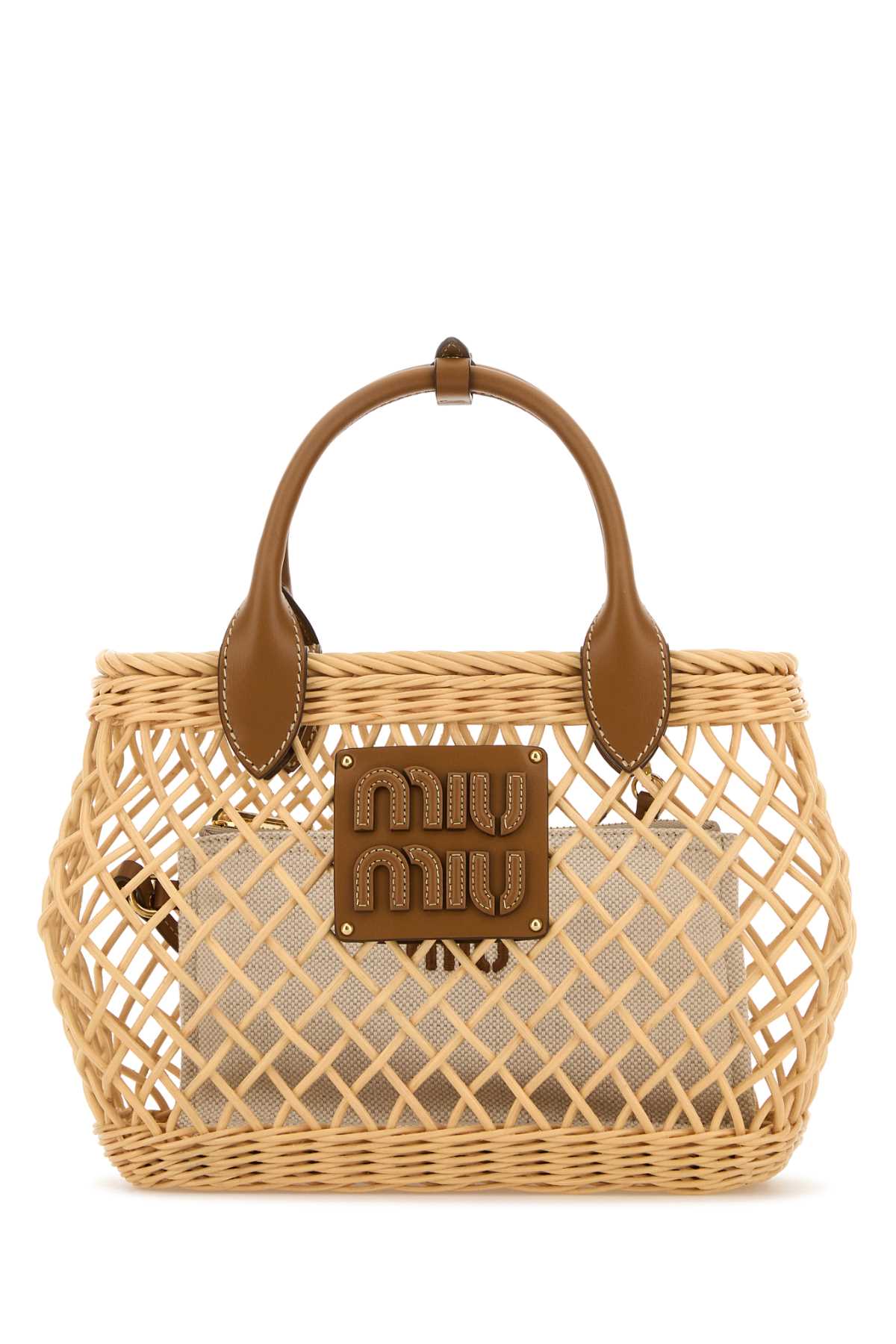MIU MIU Wicker Handbag with Golden Accents