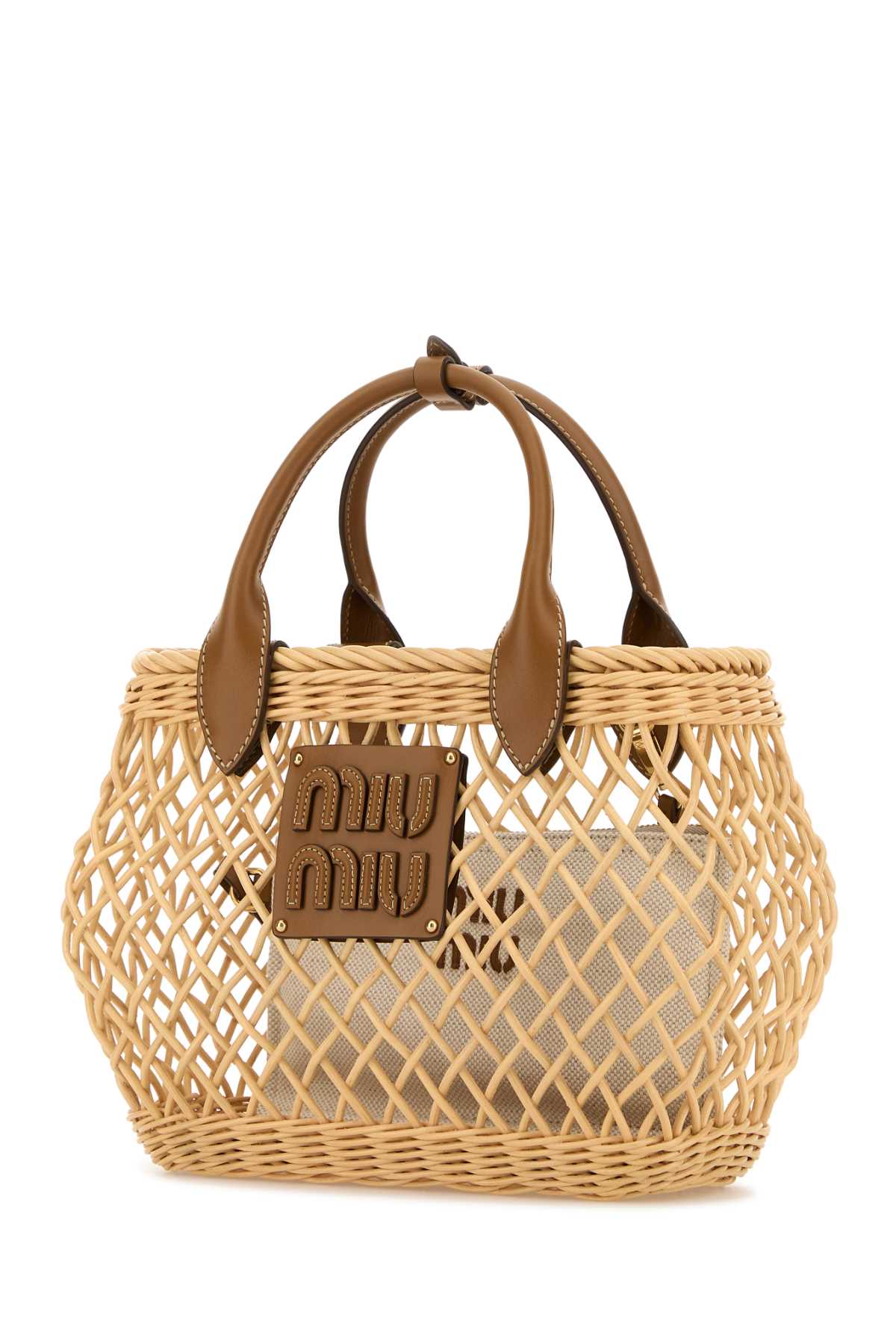 MIU MIU Wicker Handbag with Golden Accents