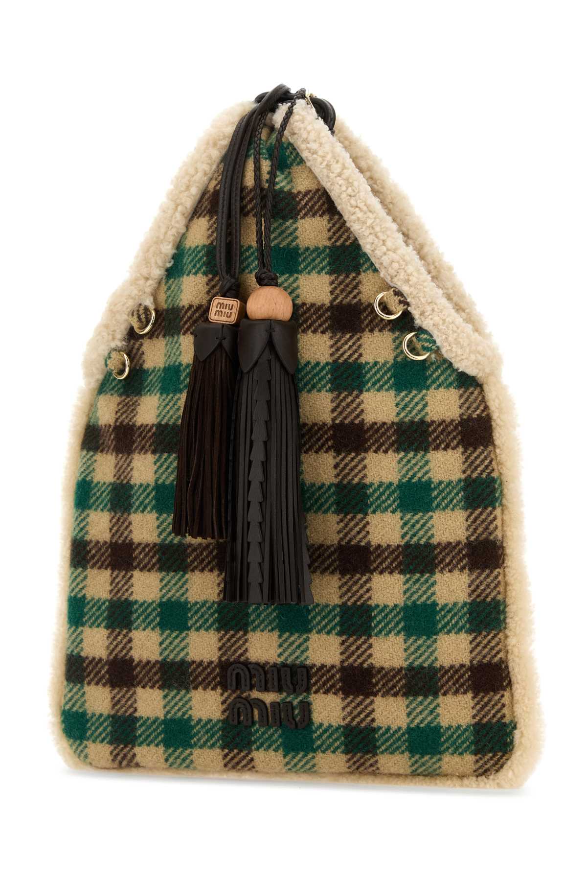 MIU MIU Embroidered Fabric Handbag - Checked Design