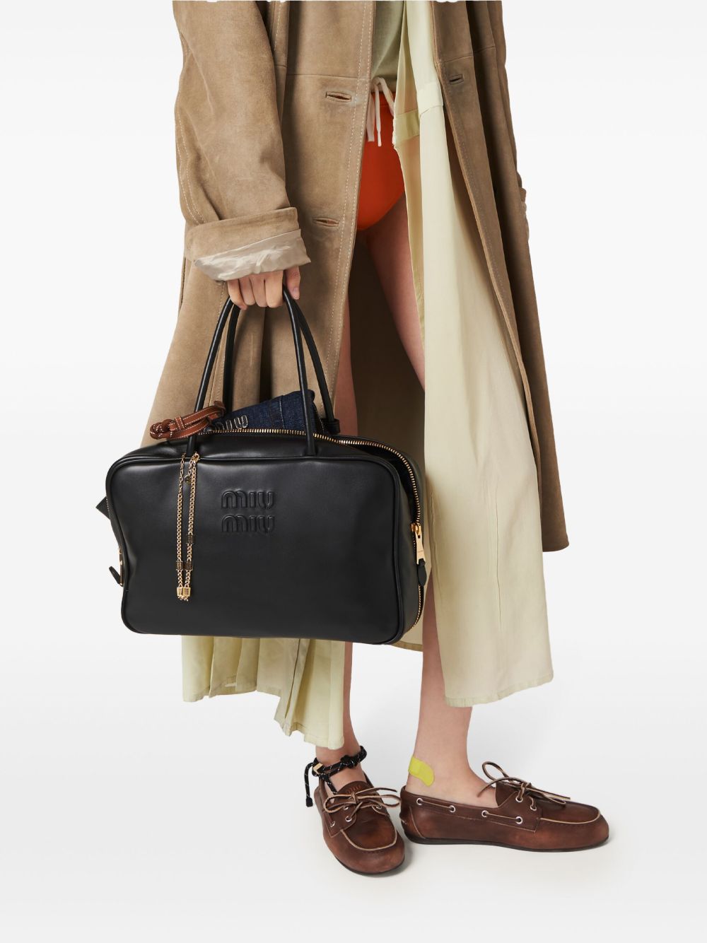 MIU MIU Mini Embossed Logo Handbag with Zip Closure