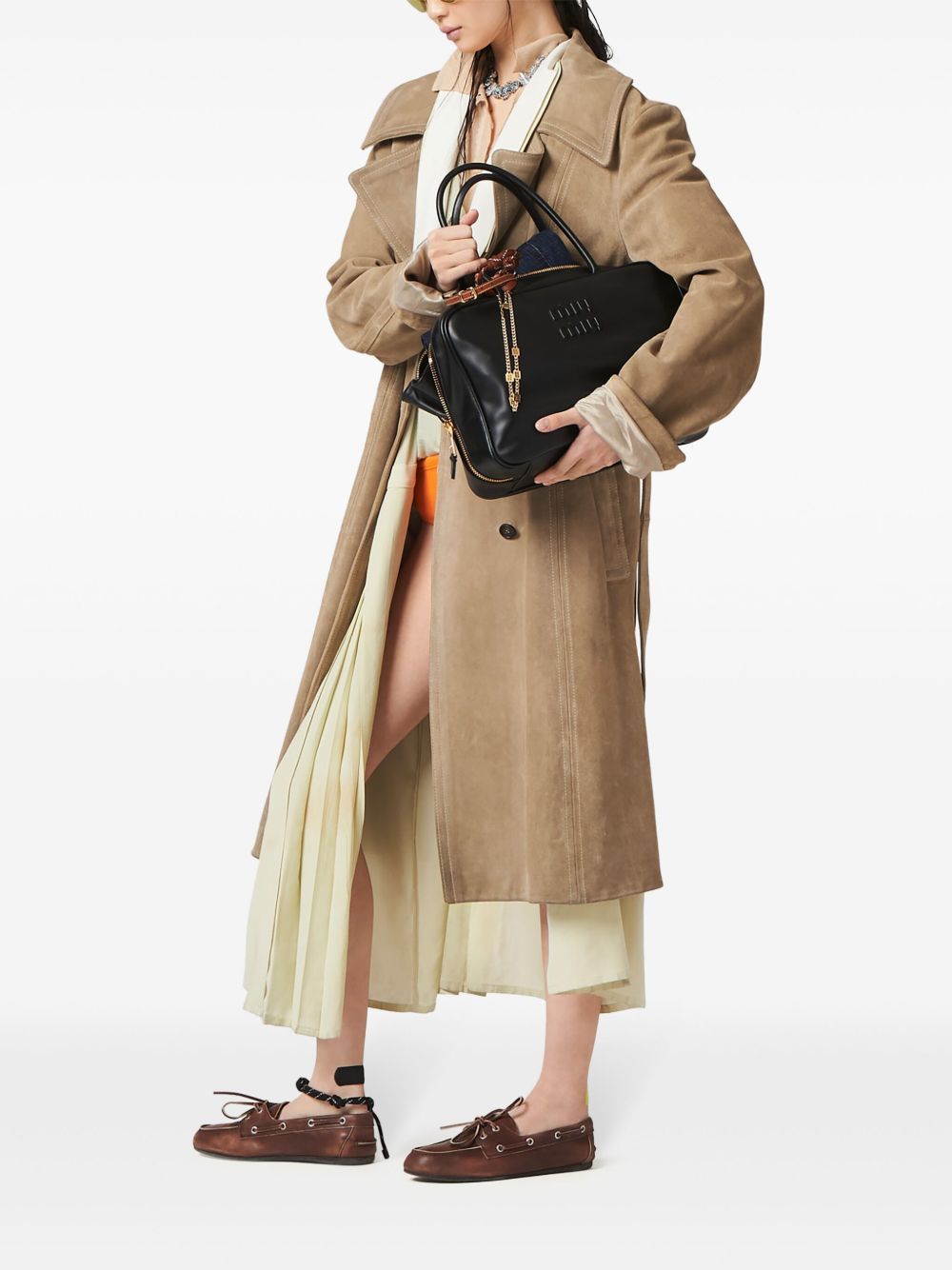 MIU MIU Mini Embossed Logo Handbag with Zip Closure