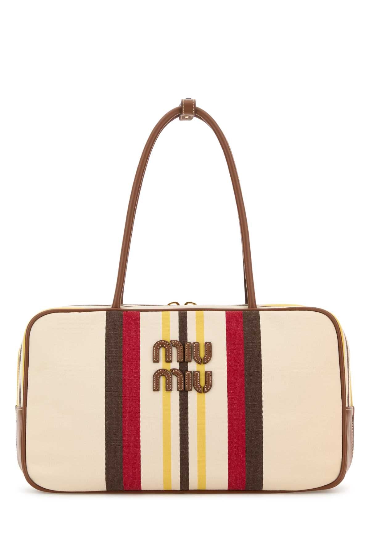 MIU MIU Embroidered Canvas Shoulder Handbag
