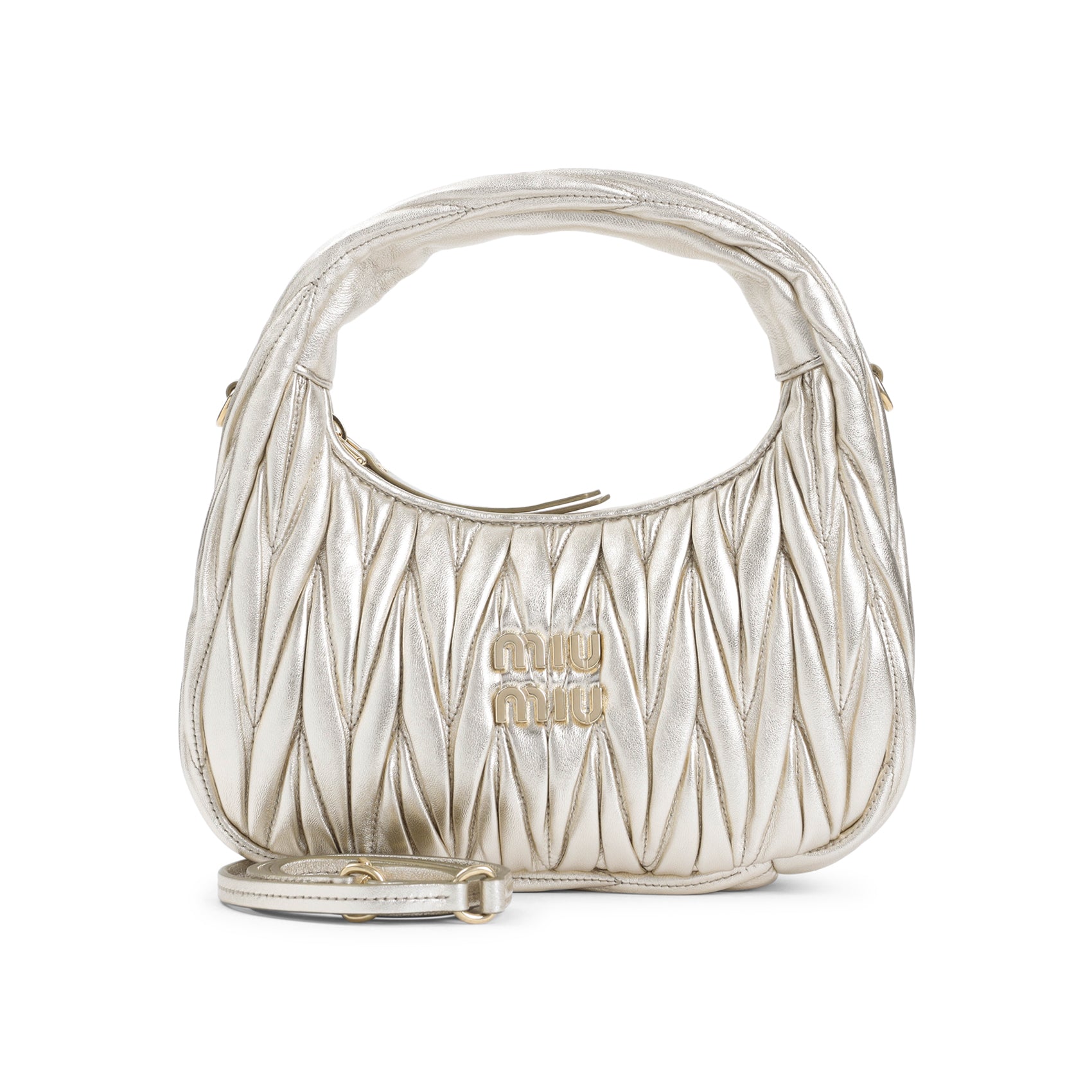 MIU MIU Mini Metallic Matelassé Hobo Handbag (24cm x 13cm x 7cm)
