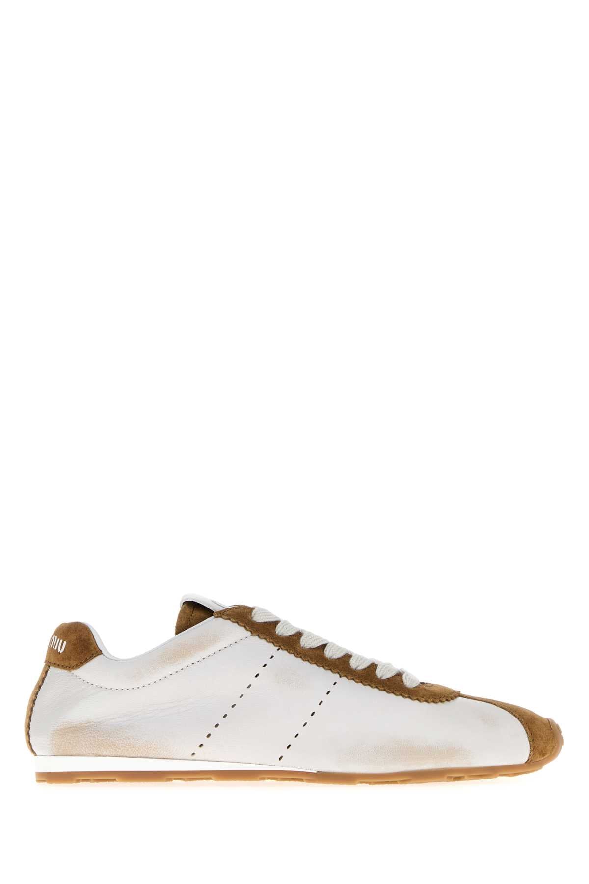 MIU MIU Two-Tone Nappa Leather and Suede Sneakers for Women