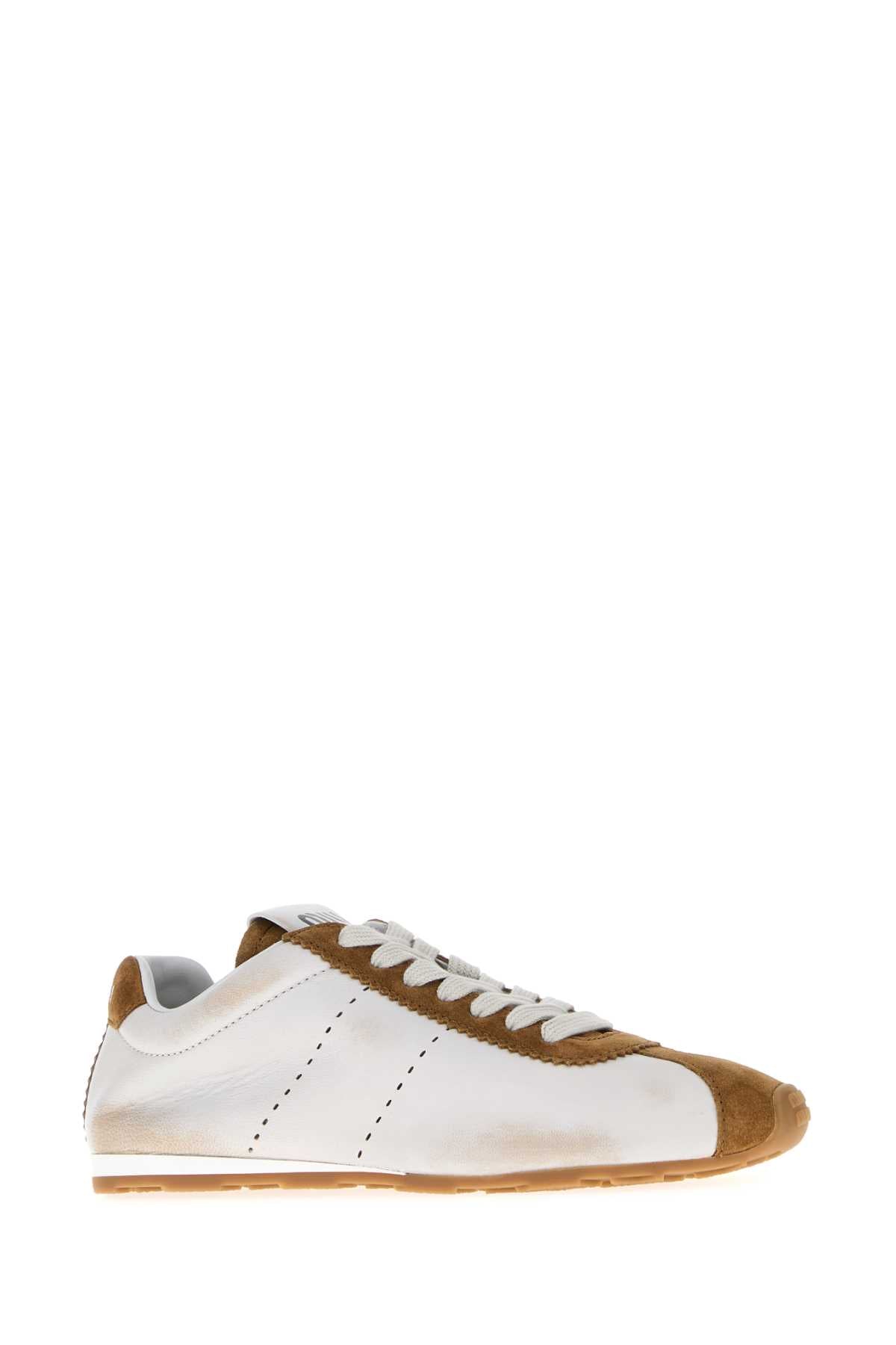 MIU MIU Two-Tone Nappa Leather and Suede Sneakers for Women