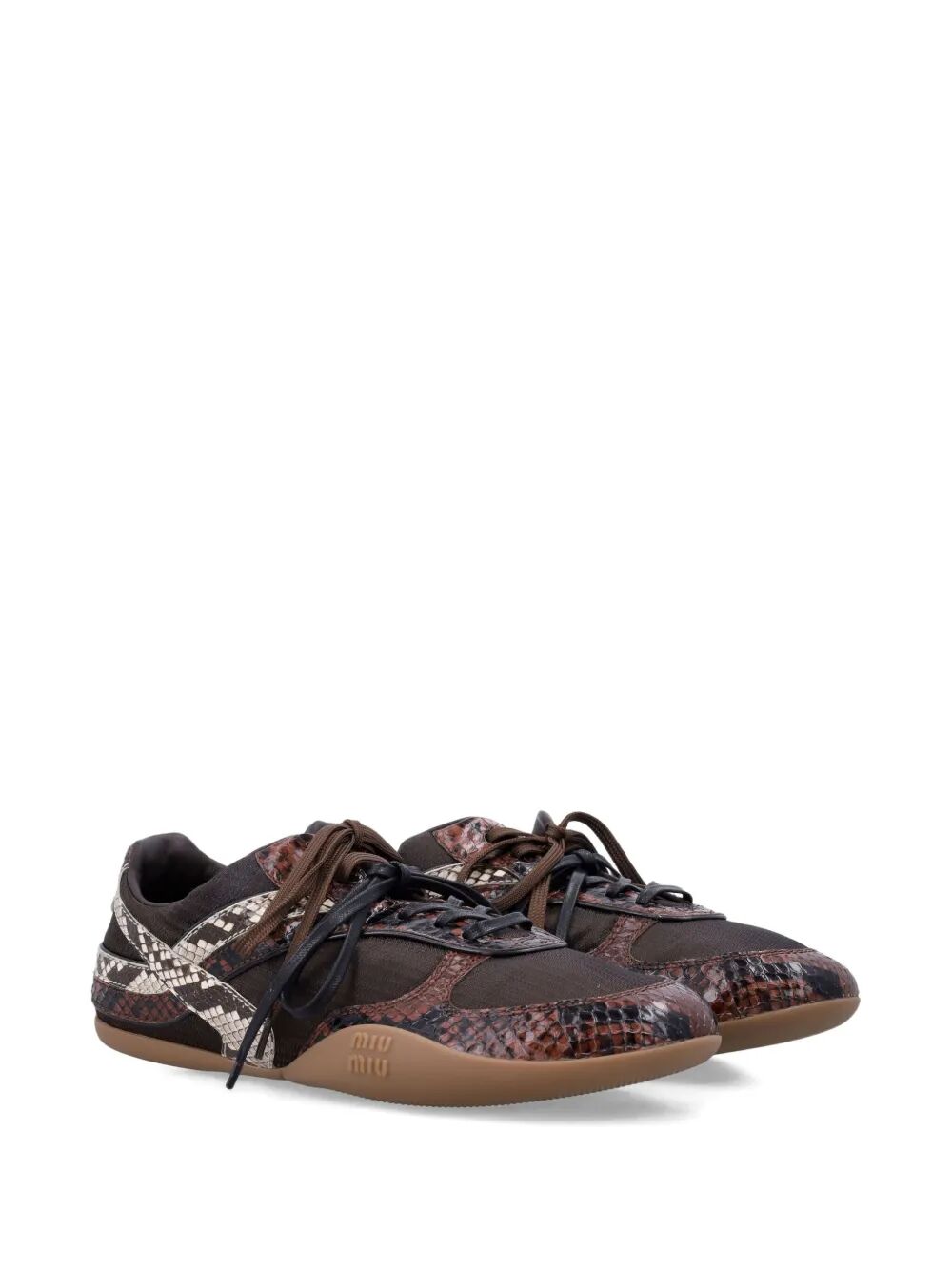 MIU MIU Technical Fabric and Python-Print Leather Sneaker for Women