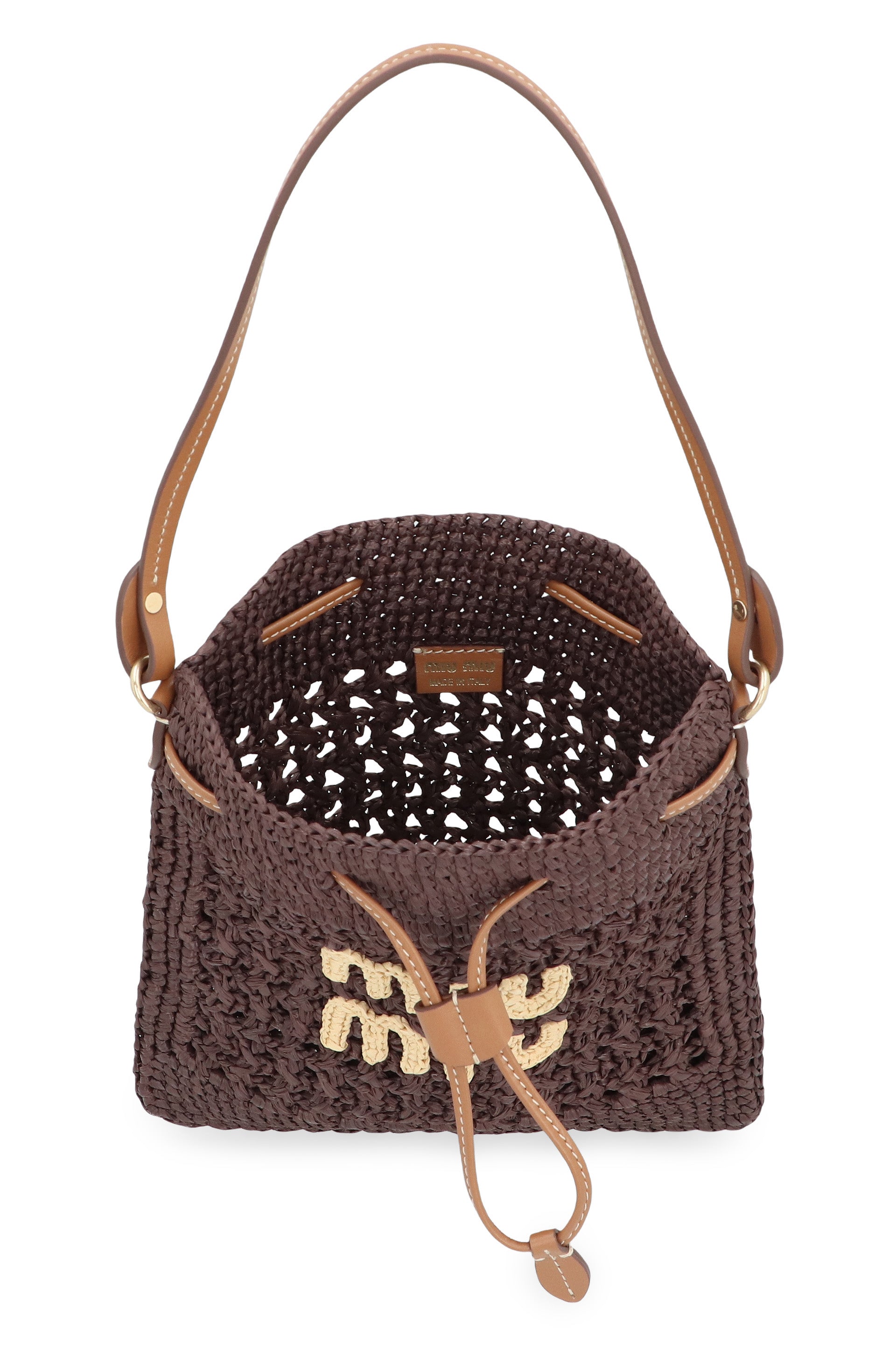 MIU MIU Mini Raffia Handbag with Leather Details