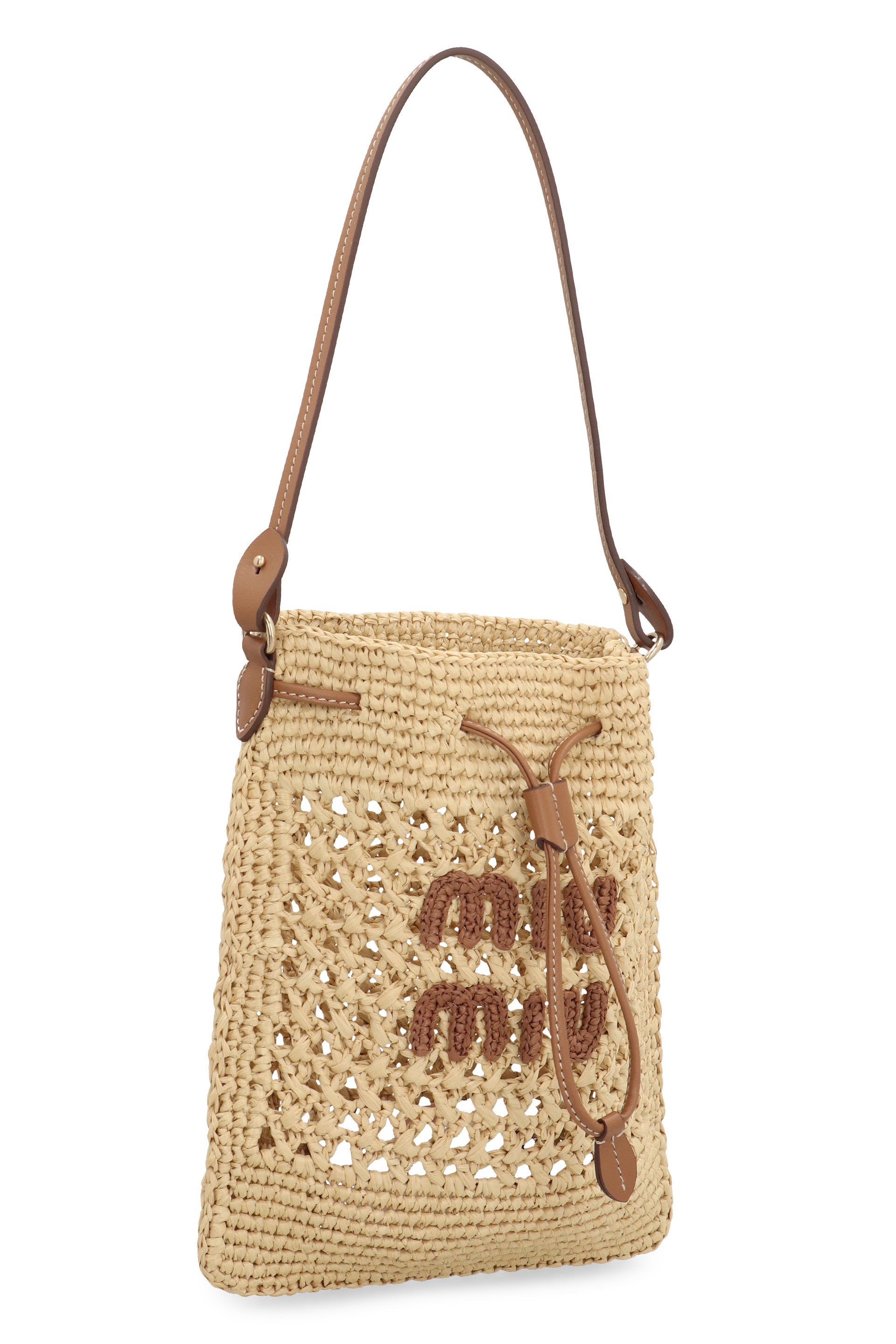 MIU MIU Mini Raffia Handbag with Leather Accents