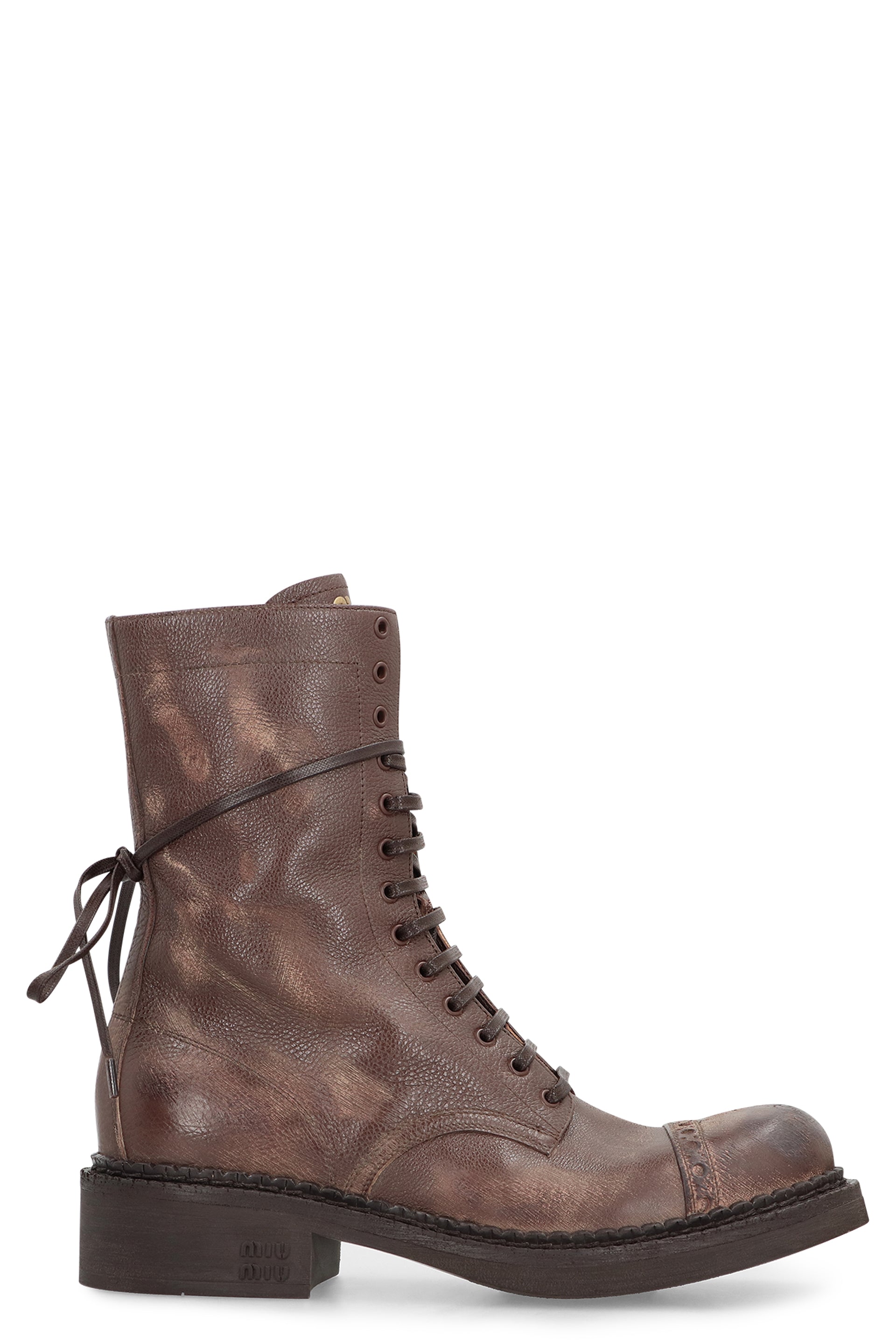 MIU MIU Women's Vintage Effect Leather Lace-Up Boots