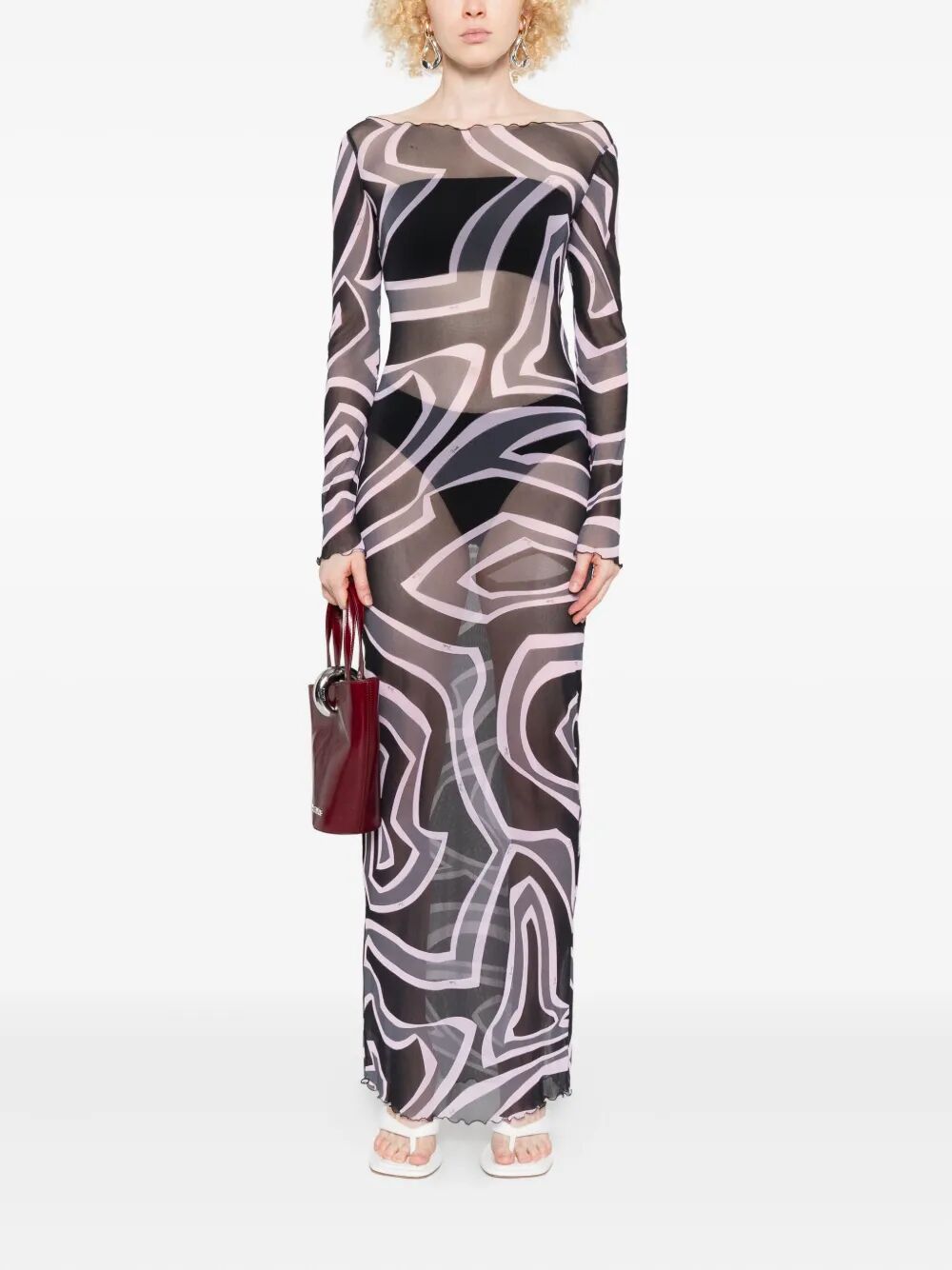 EMILIO PUCCI Abstract-Print Long-Sleeved Tulle Maxi Dress