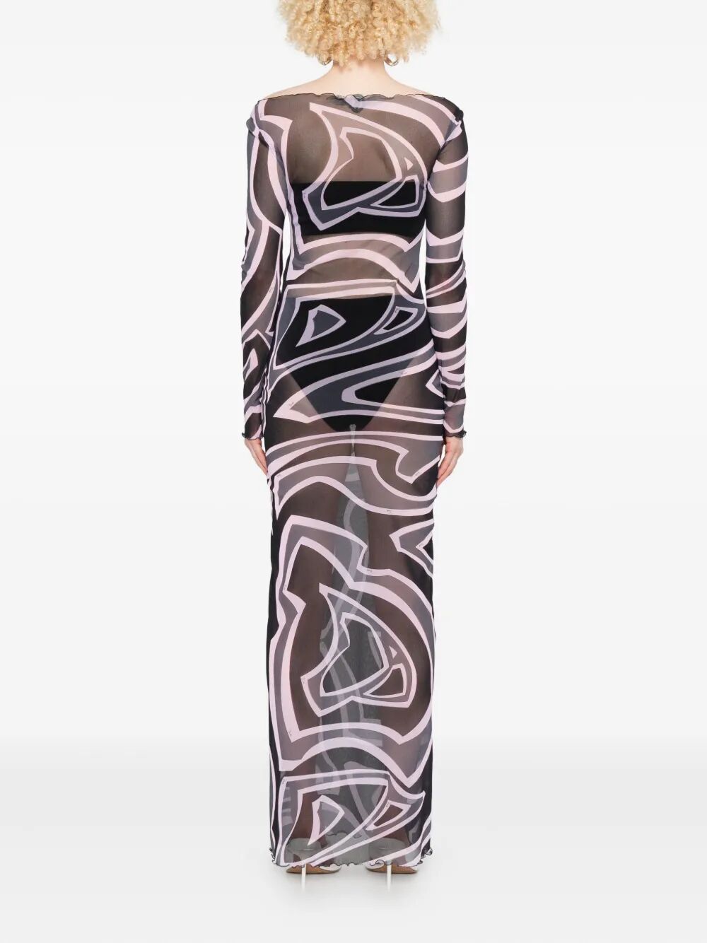 EMILIO PUCCI Abstract-Print Long-Sleeved Tulle Maxi Dress