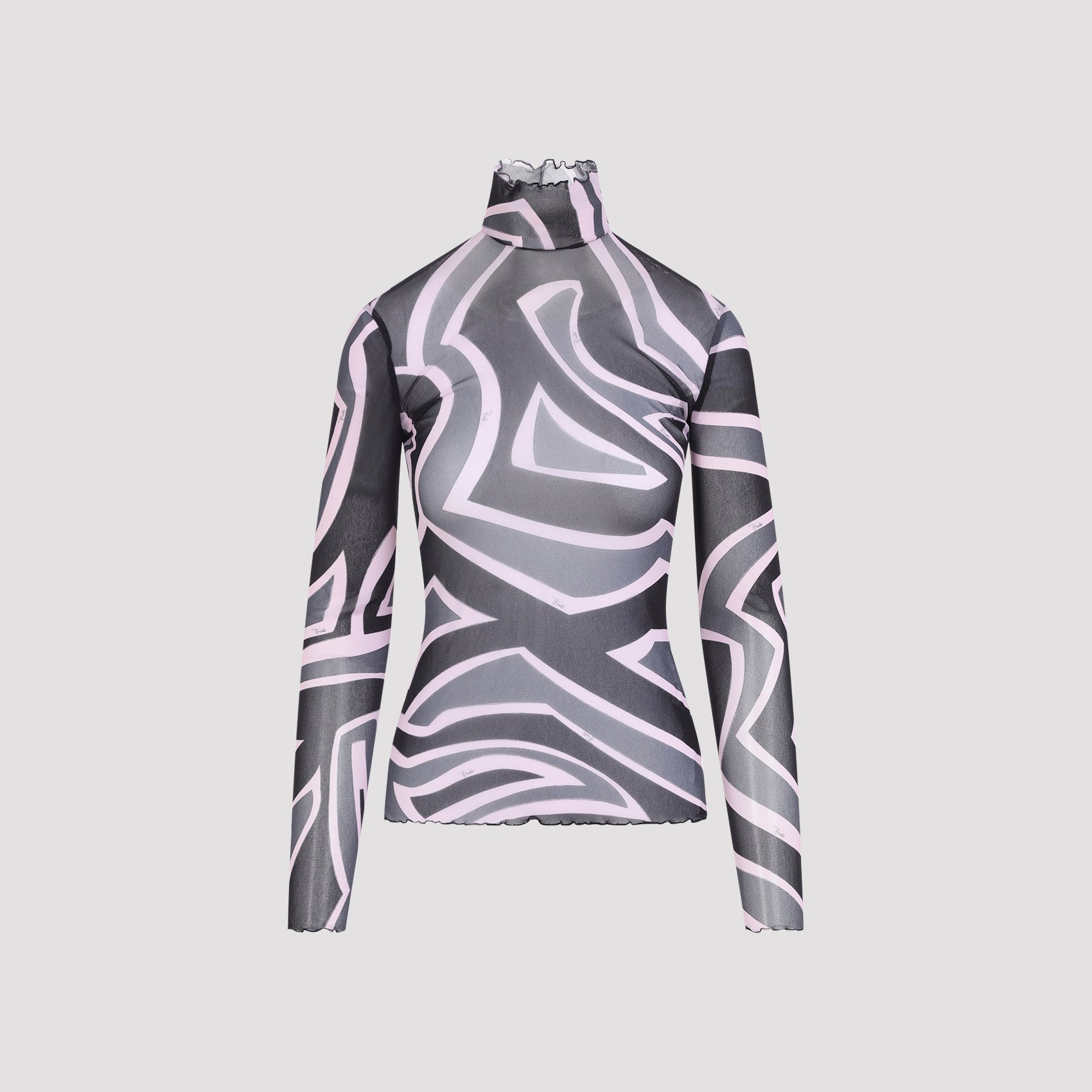 EMILIO PUCCI Semi Sheer Printed Long-Sleeved High-Neck Top