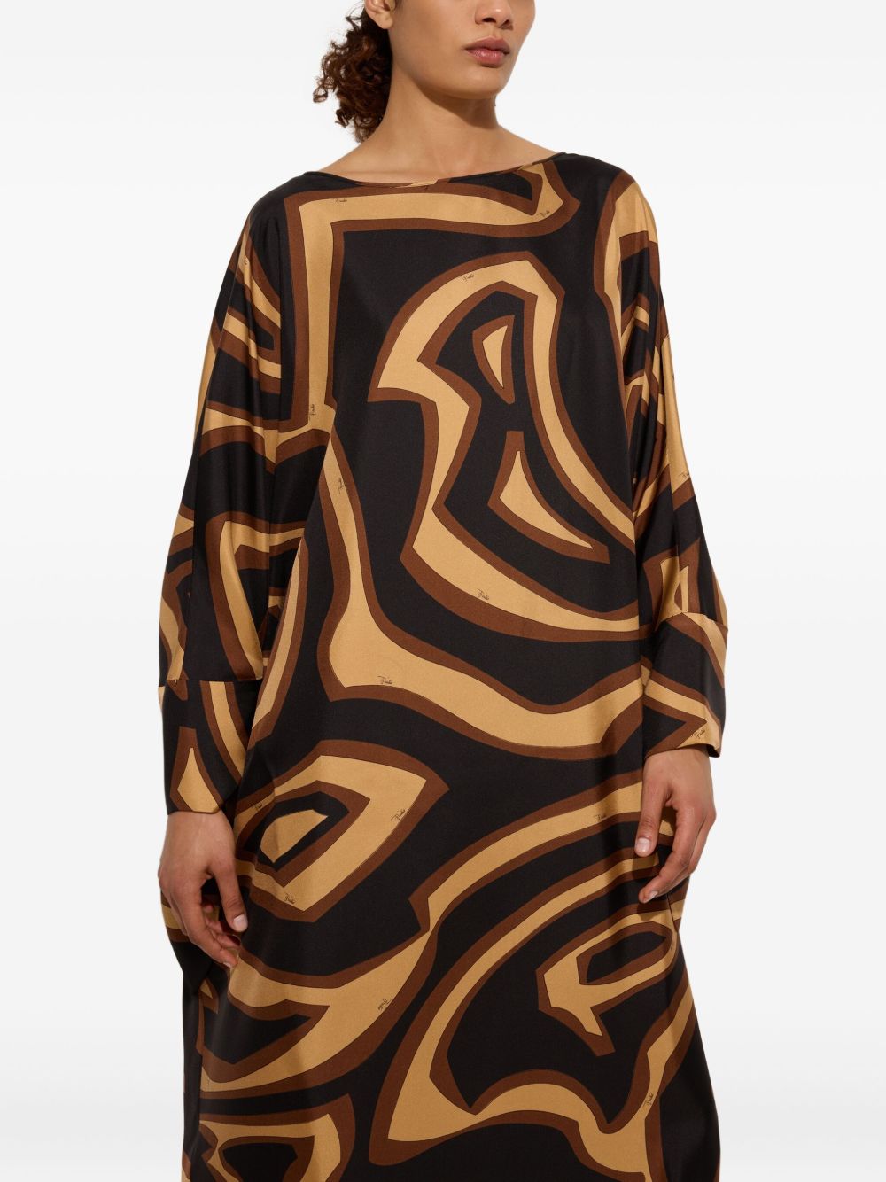 EMILIO PUCCI Printed Silk Kaftan with Long Sleeves and Tie-Fastening Cuffs
