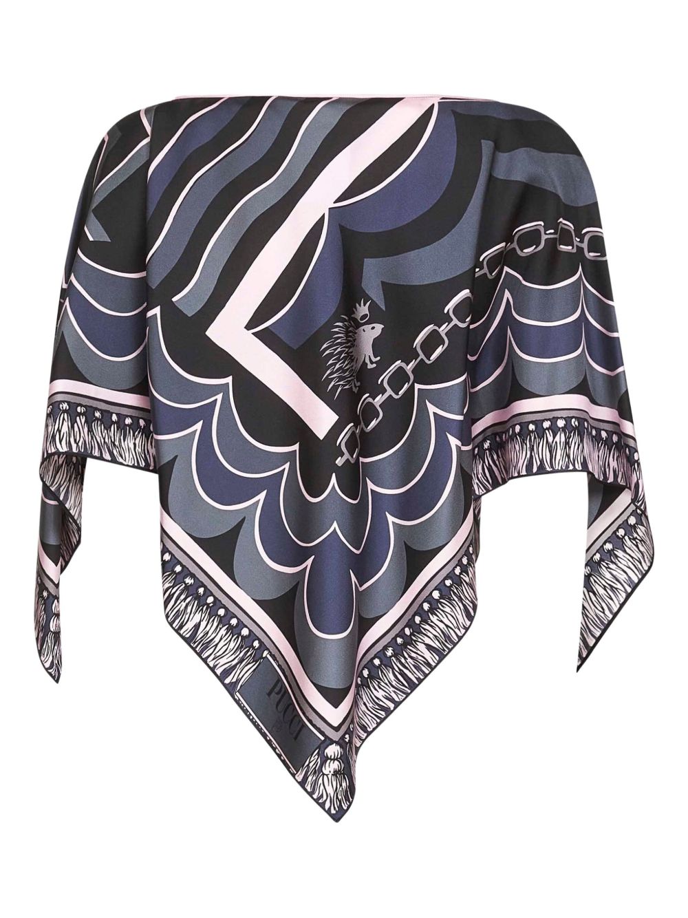 EMILIO PUCCI Printed Silk Blouse with Frill Sleeves and Triangle Hemline