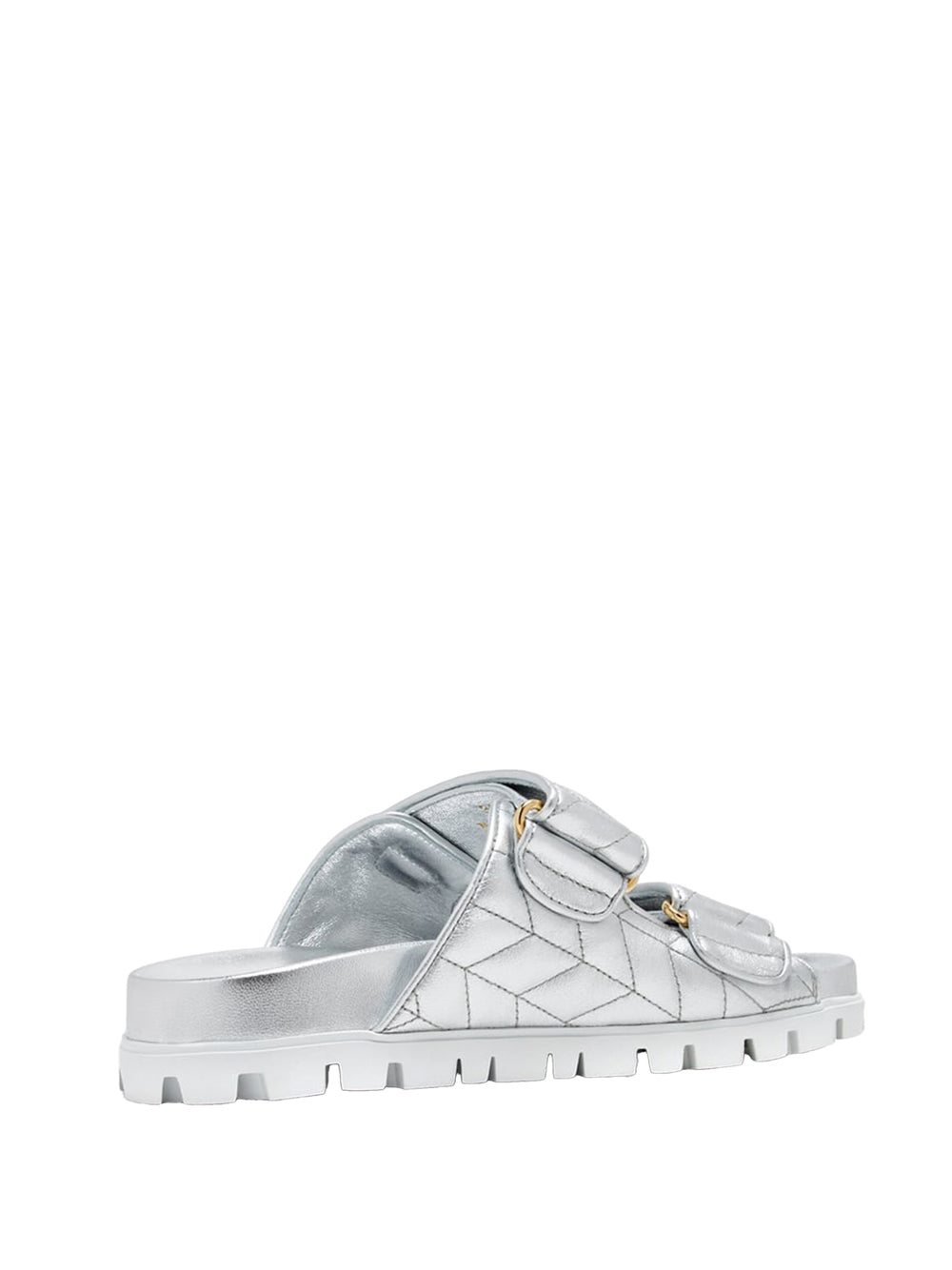 MIU MIU Metallic Matelassè Nappa Leather Slide Sandals for Women