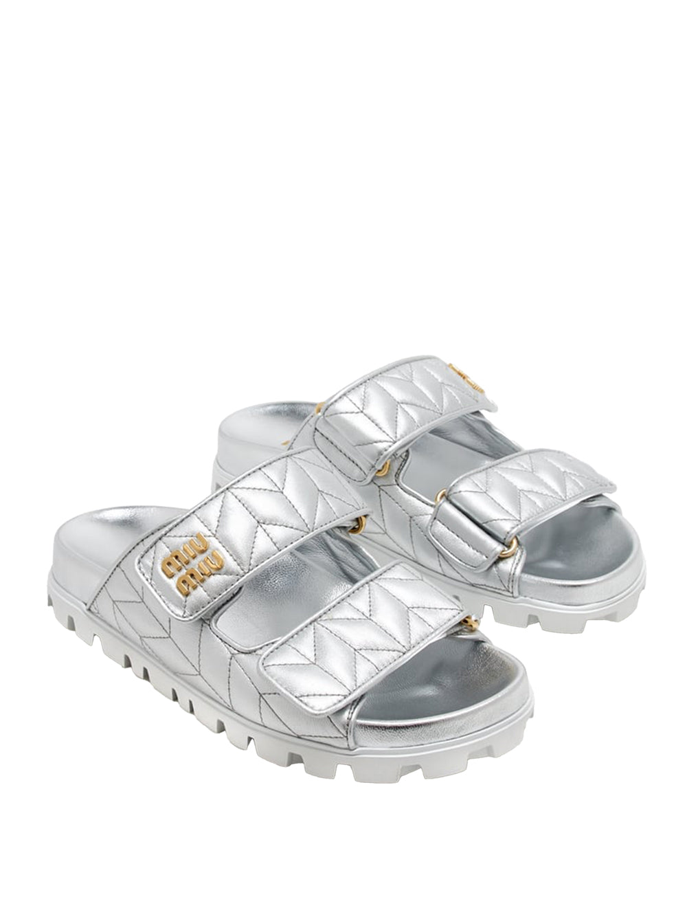 MIU MIU Metallic Matelassè Nappa Leather Slide Sandals for Women