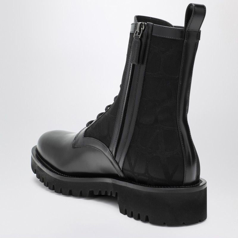 VALENTINO GARAVANI Combat Boot in Technical Fabric and Iconic Calfskin