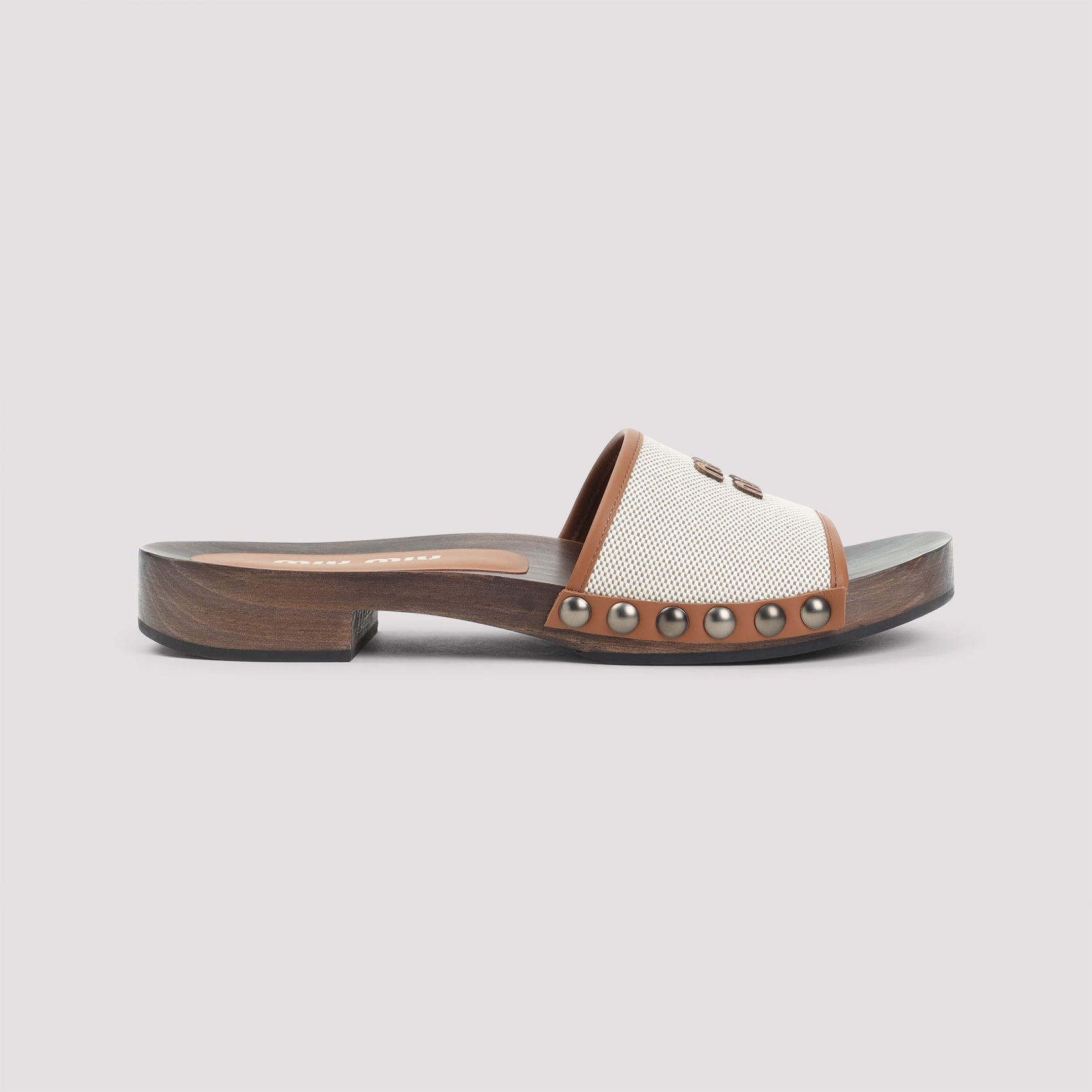 MIU MIU Canvas and Leather Clogs with 3cm Heel for Women