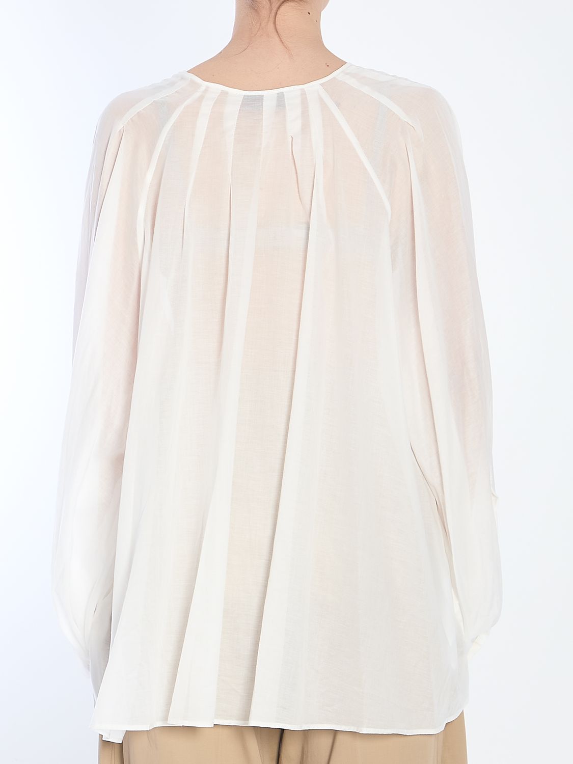 THE LATEST Oversized Round-Neck Blouse with Button Closure and Pleats