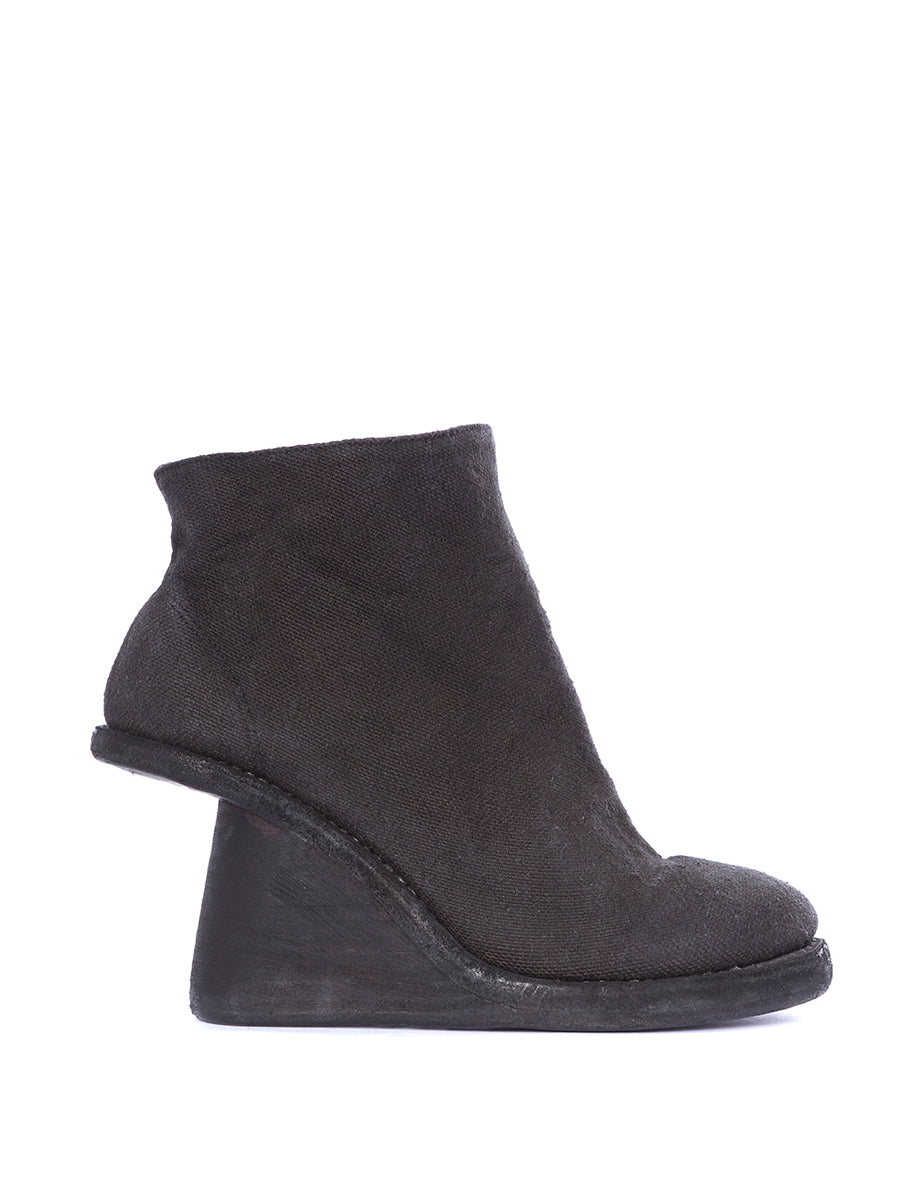 GUIDI Linen Wedge Boots with 8 cm Heel for Women