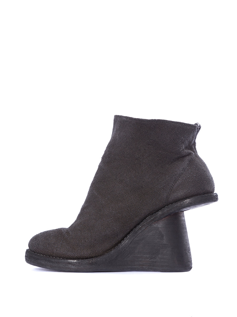 GUIDI Linen Wedge Boots with 8 cm Heel for Women