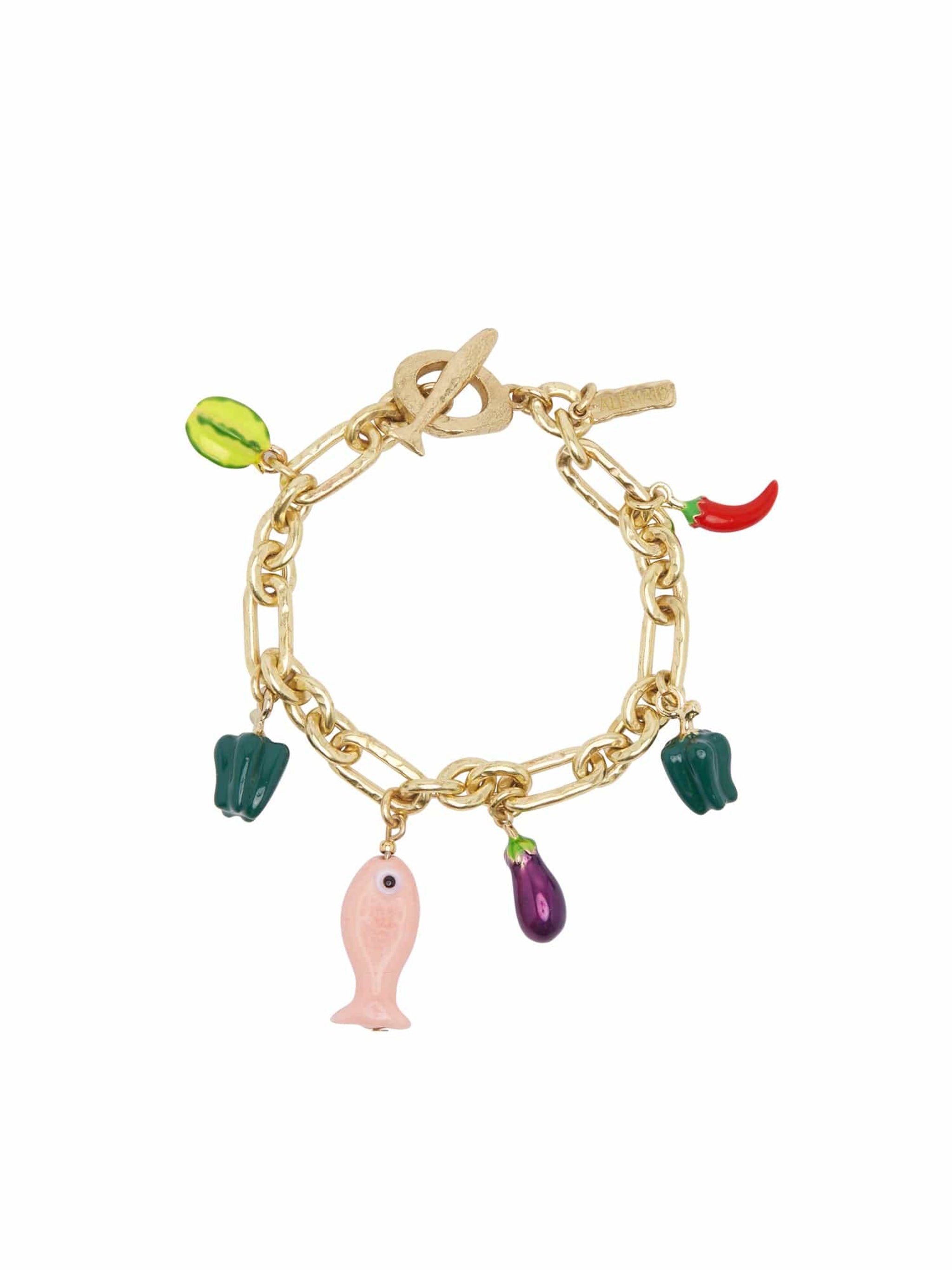 ALEMAIS Handmade Fish Bead Bracelet with Multi-Colored Charms