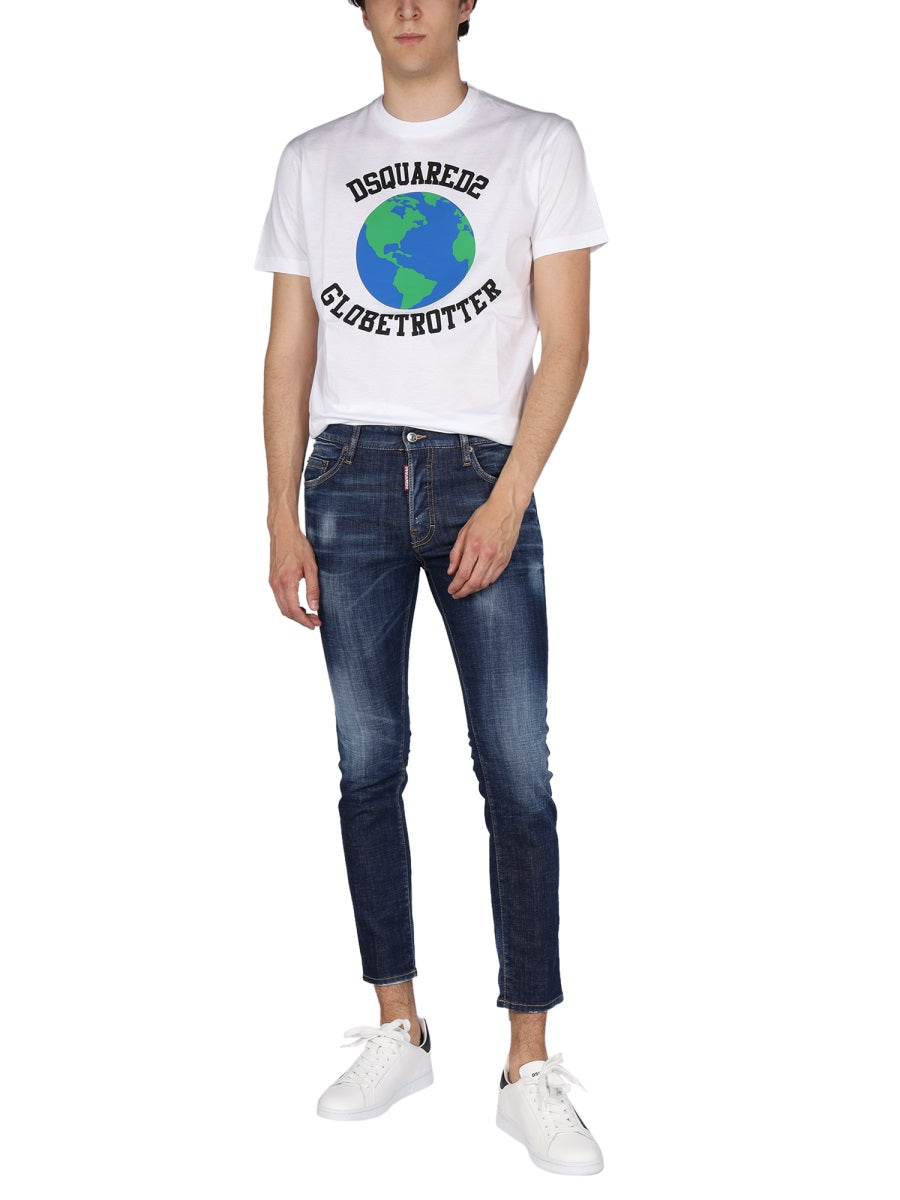 DSQUARED Global Traveler T-Shirt with Print - Size 10