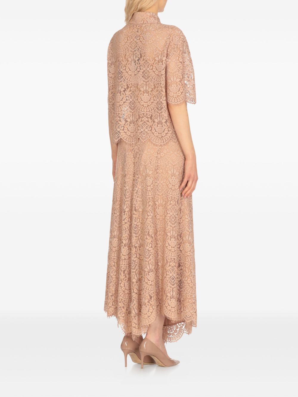 D.EXTERIOR Lace Pattern Blouse with Point Collar and Scalloped Hem