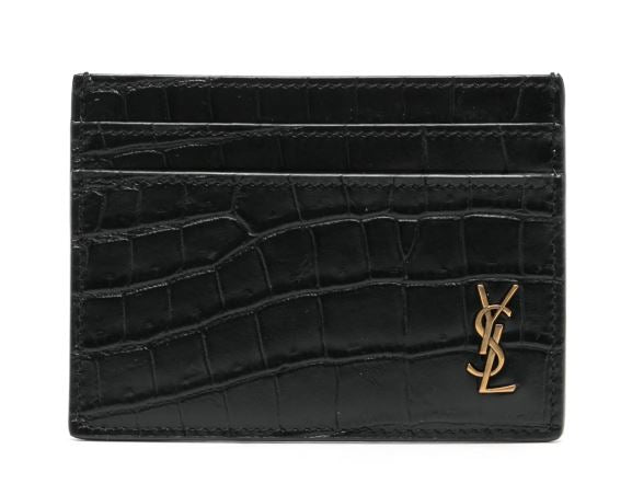 SAINT LAURENT Mini Crocodile-Embossed Leather Card Case