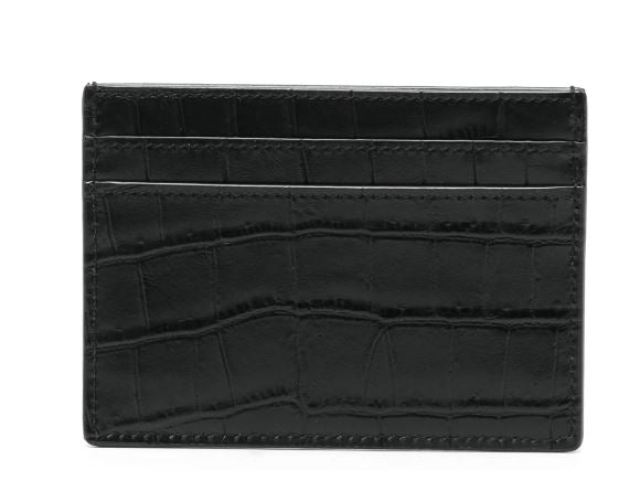 SAINT LAURENT Mini Crocodile-Embossed Leather Card Case