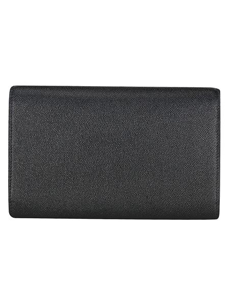 SAINT LAURENT Pebbled Calfskin Leather Mini Clutch with Chain Strap