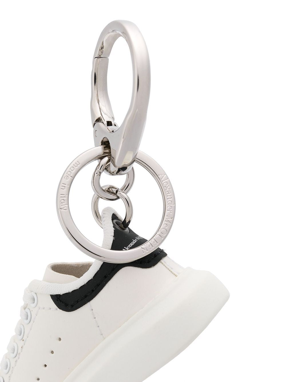 ALEXANDER MCQUEEN Leather Key Ring with Silver Metal Finish