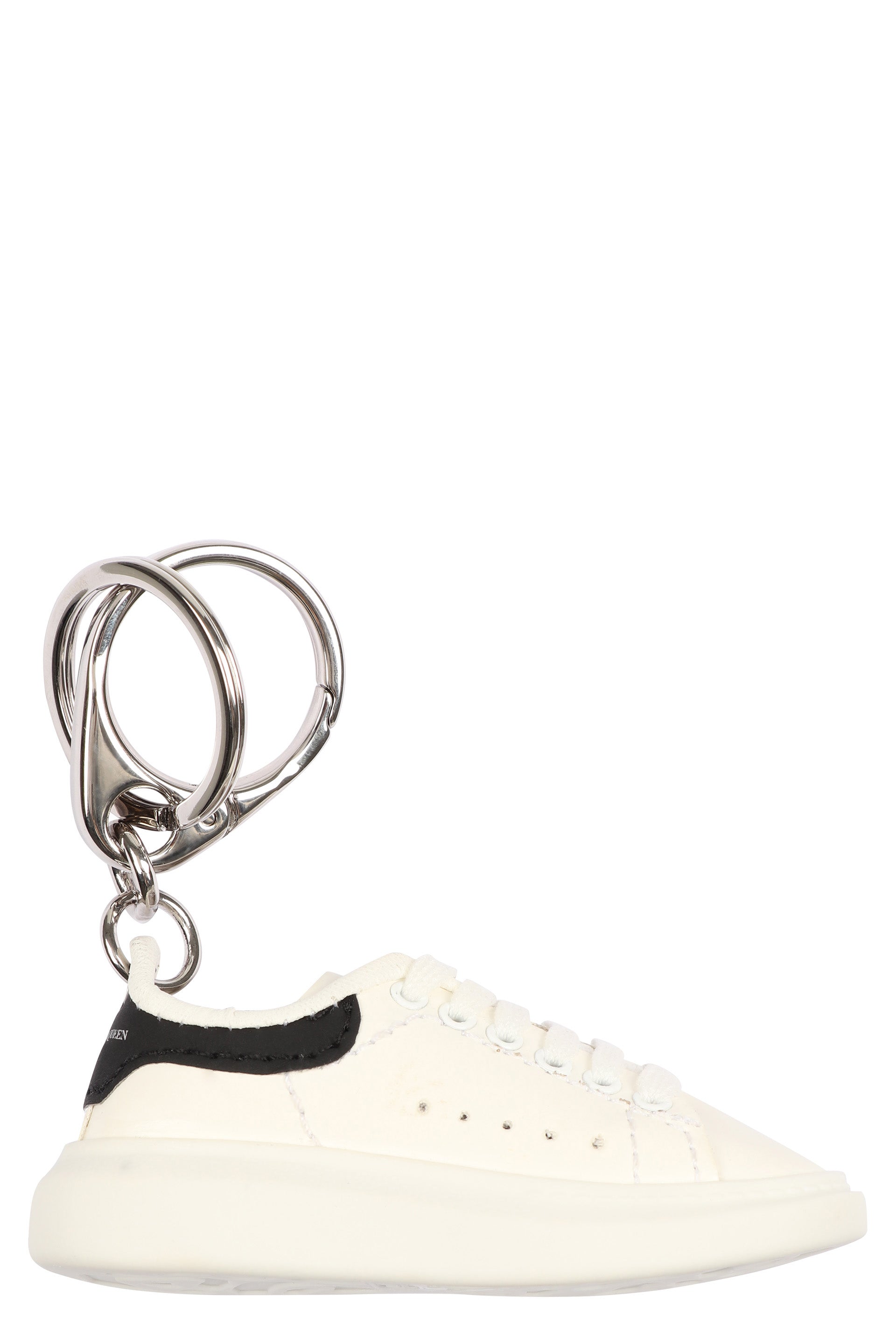ALEXANDER MCQUEEN Leather Key Ring with Silver Metal Finish