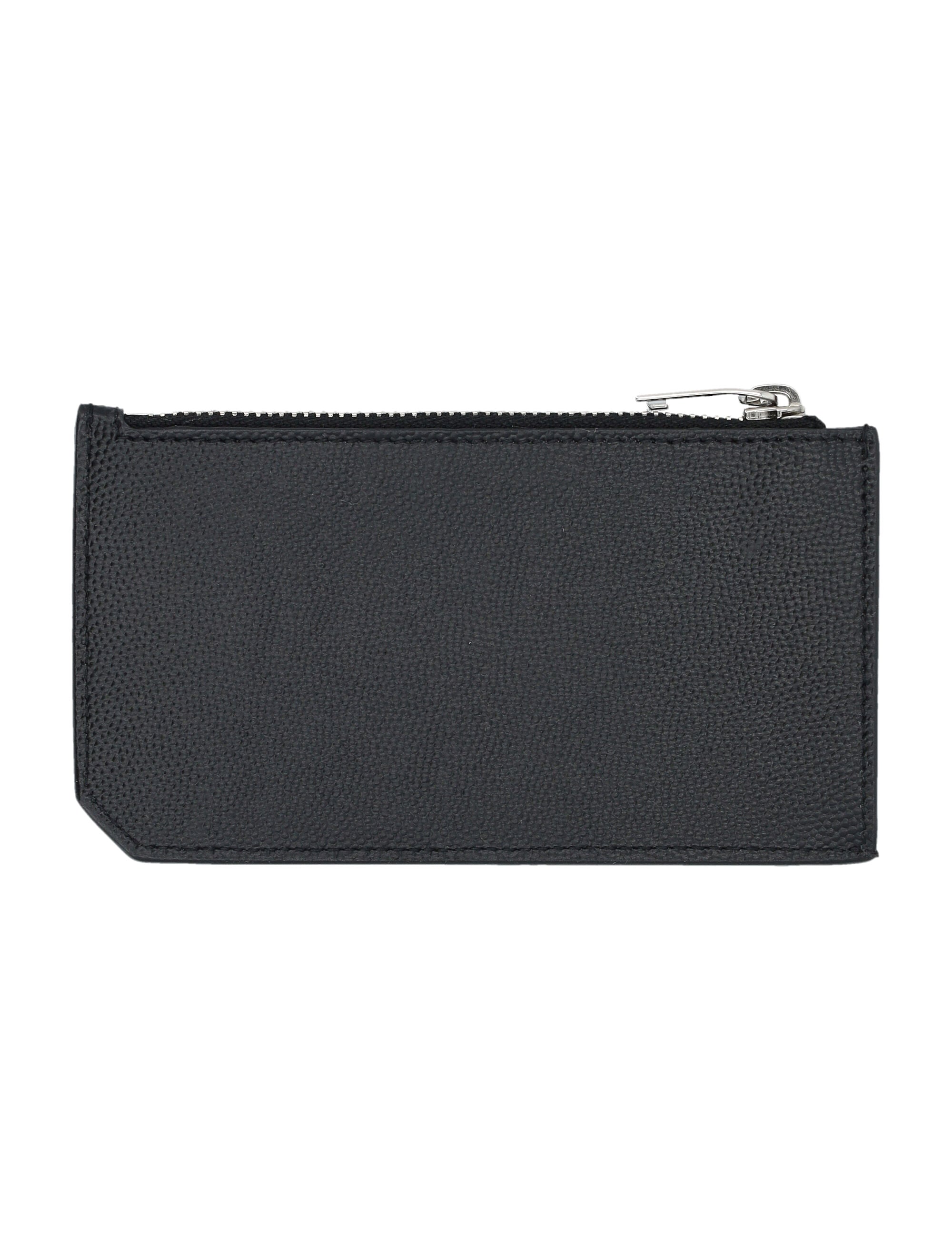 SAINT LAURENT Pebbled Leather Card Holder with Zip