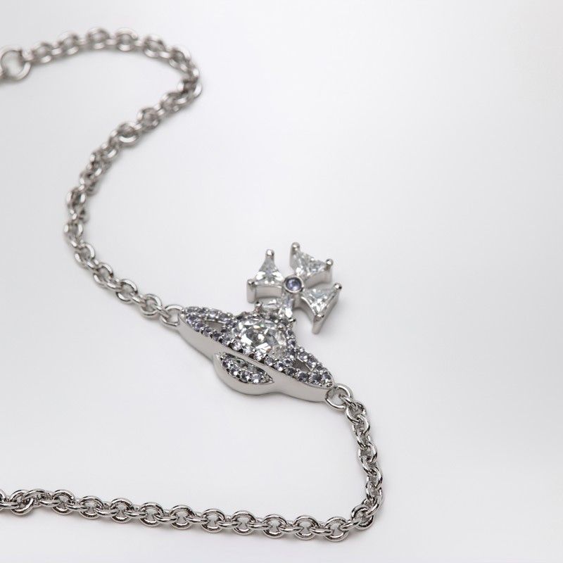 VIVIENNE WESTWOOD Orbit Charm Logo Bracelet with Crystals