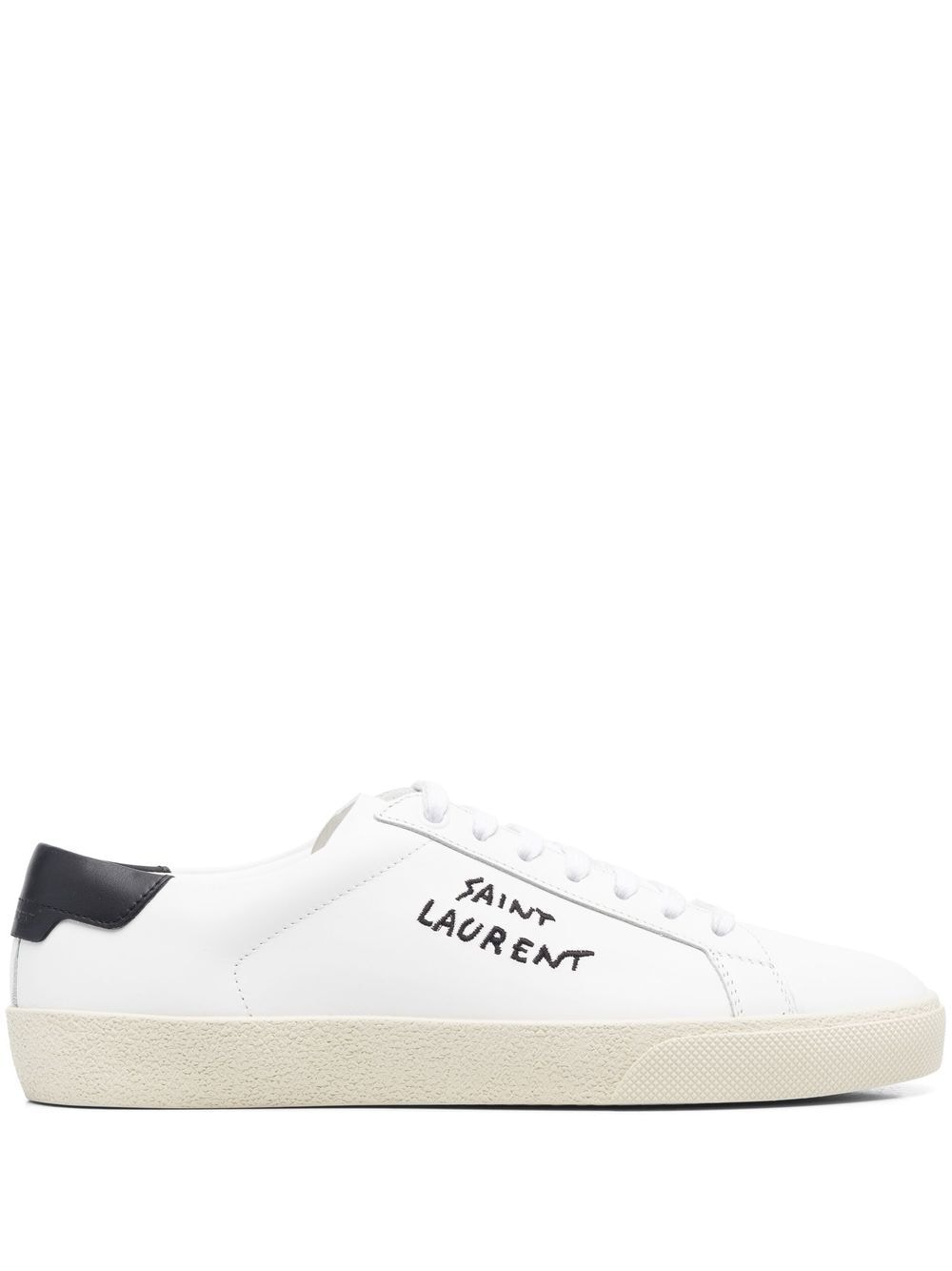 SAINT LAURENT Leather Embroidered Logo Sneakers for Women