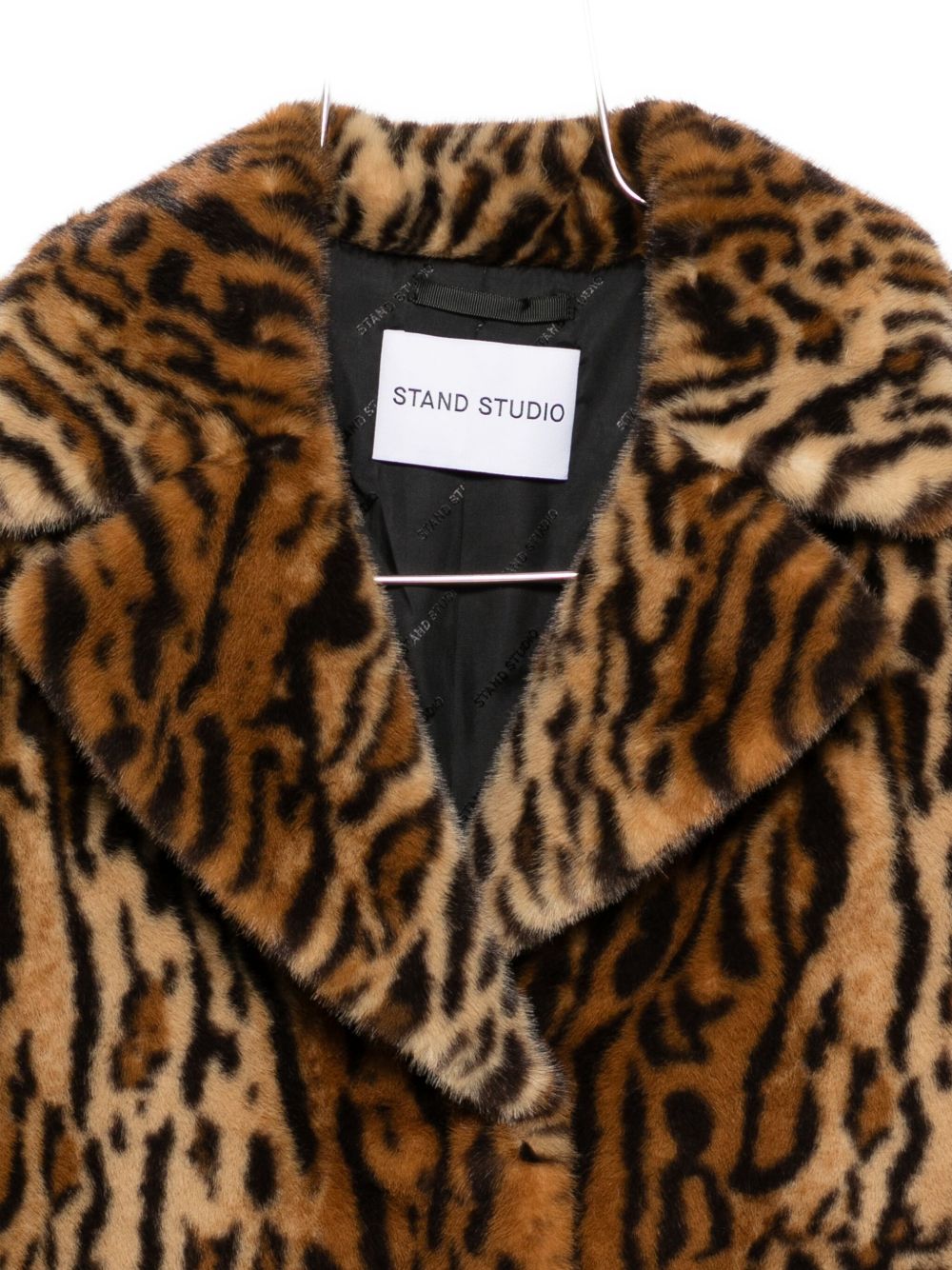 STAND STUDIO Leopard-Print Faux Fur Jacket with Wide Lapels for Women