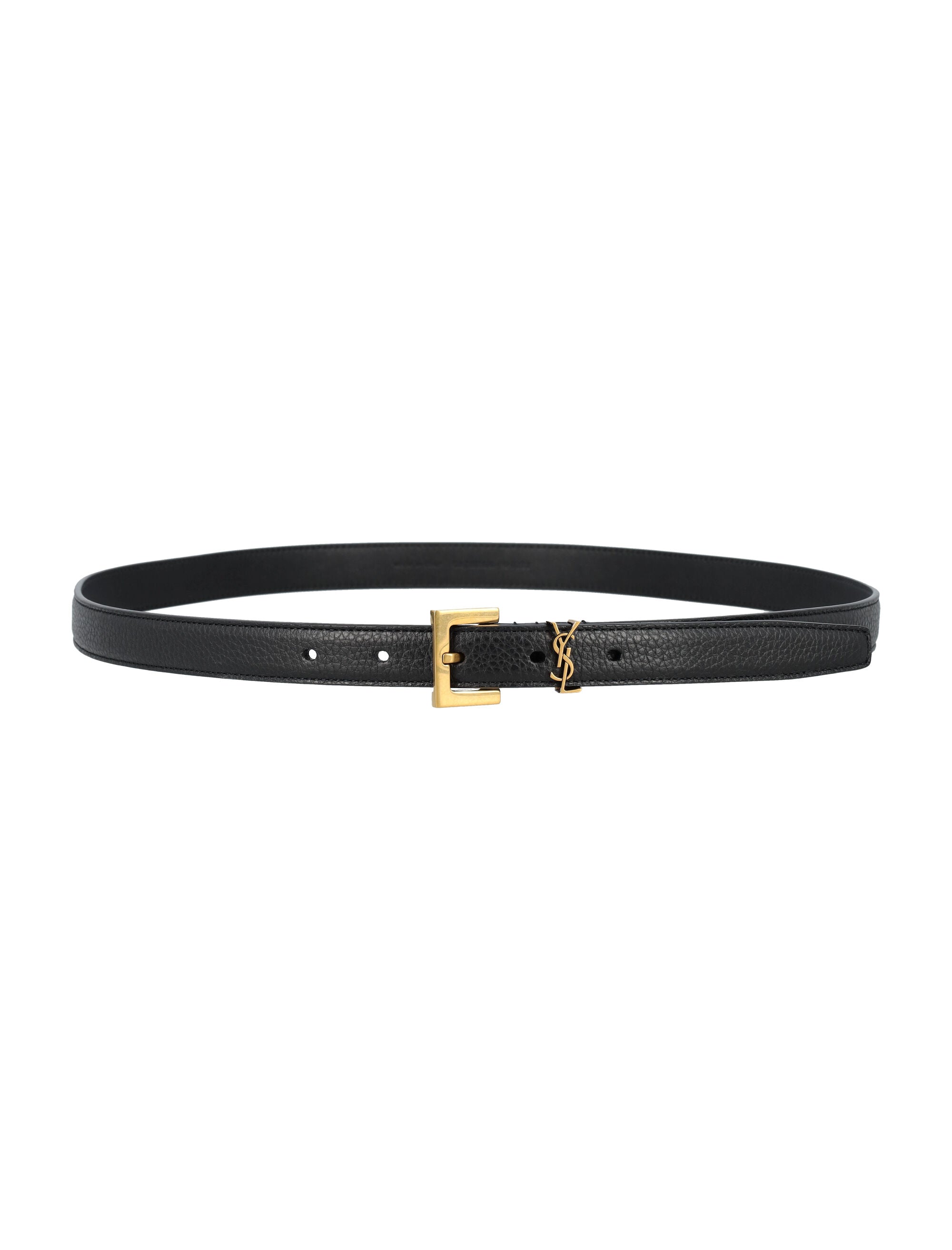 SAINT LAURENT Grained Leather Cassandre Thin Belt - 2CM