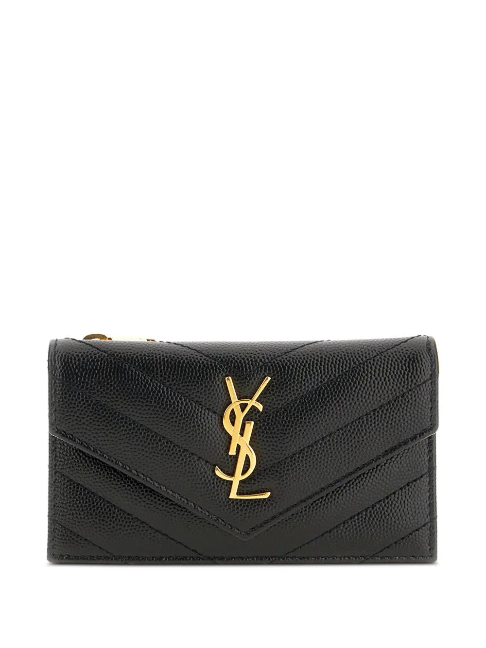 SAINT LAURENT Mini Quilted Leather Cardholder with Gold Logo