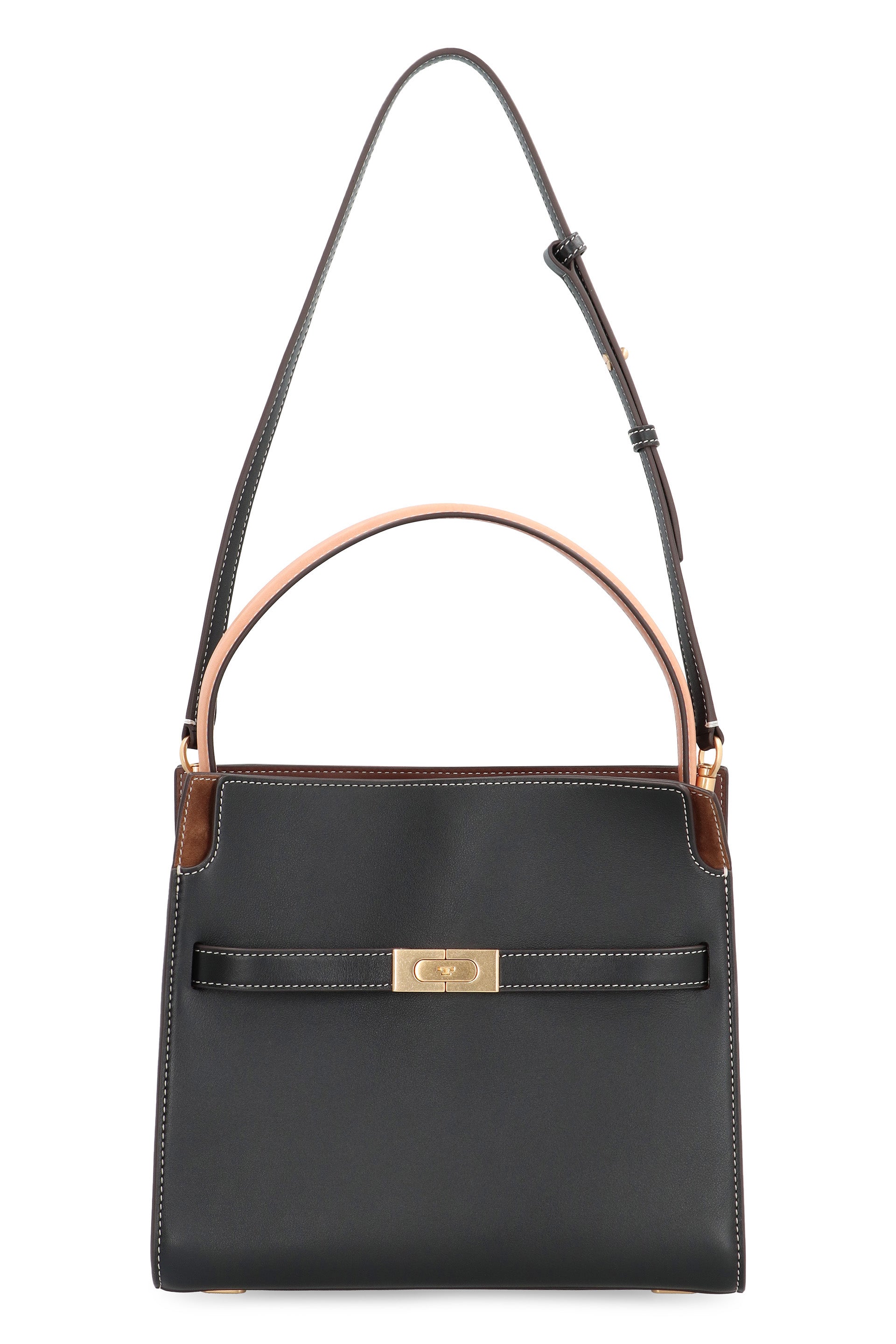 TORY BURCH Elegant Contrast Stitch Crossbody Bag with Gold Accents