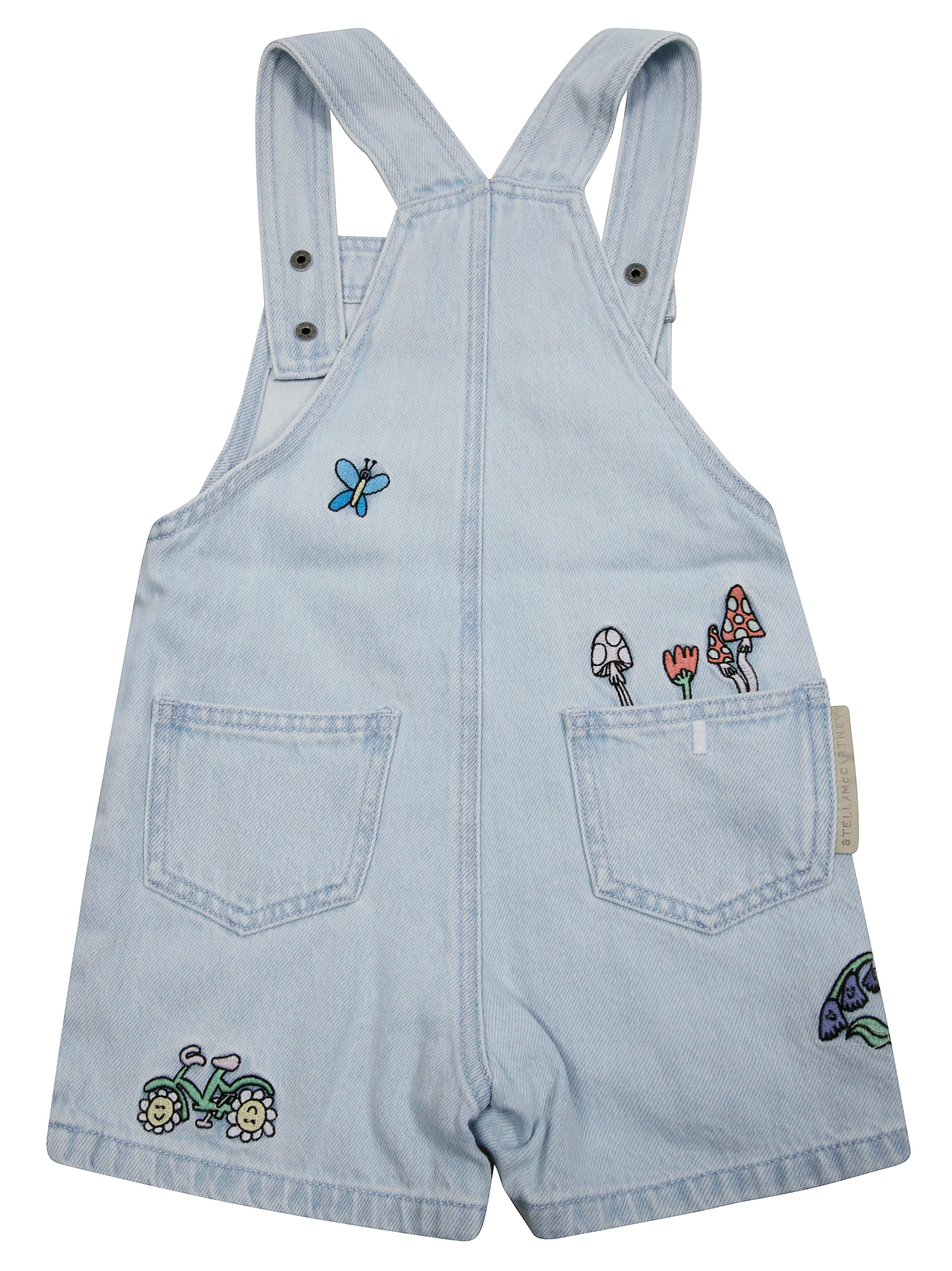 STELLA MC CARTNEY Mini Denim Overalls with Floral Embroidery