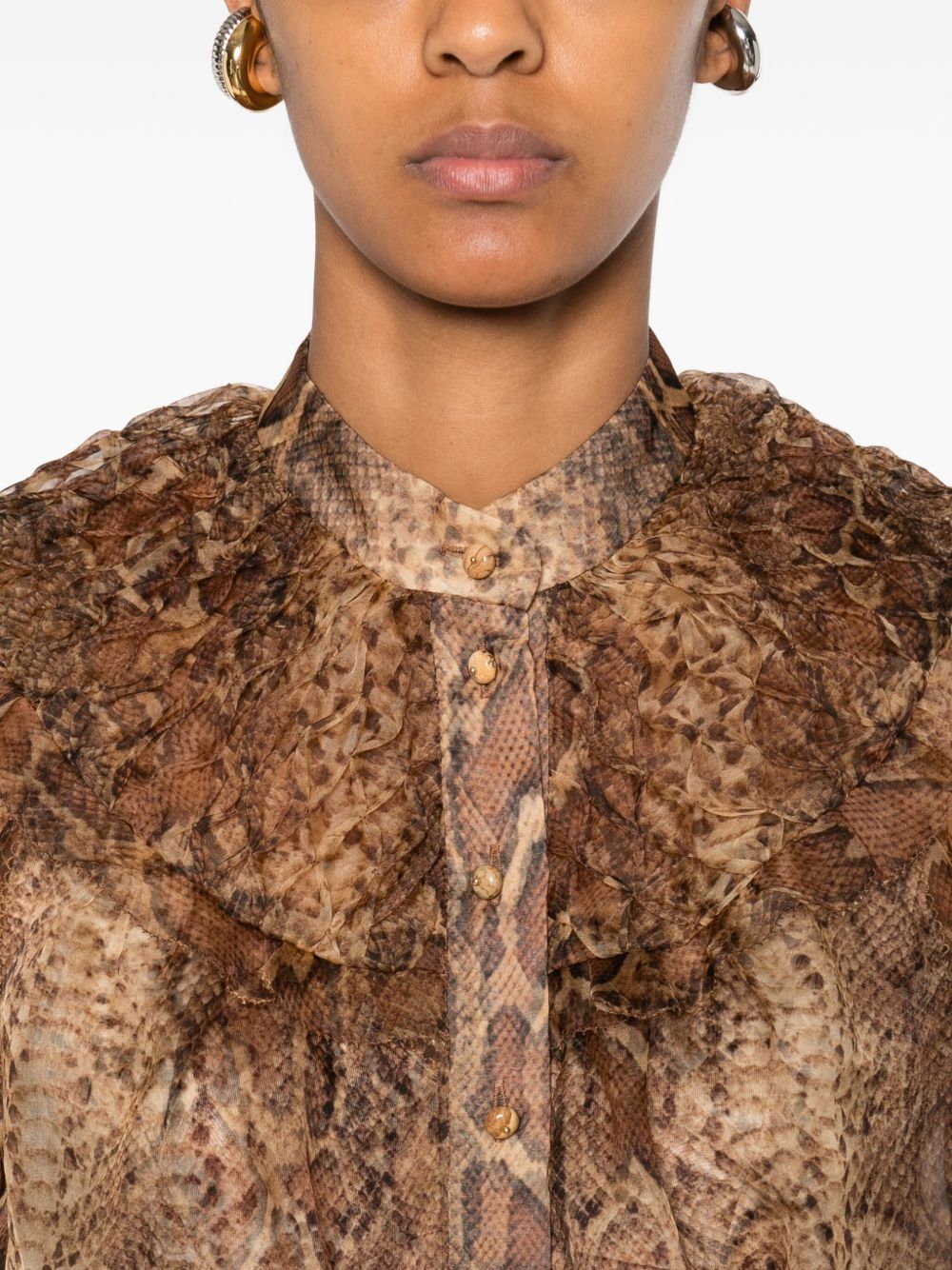 ZIMMERMANN Silk Snake Print Blouse with Ruffled Details