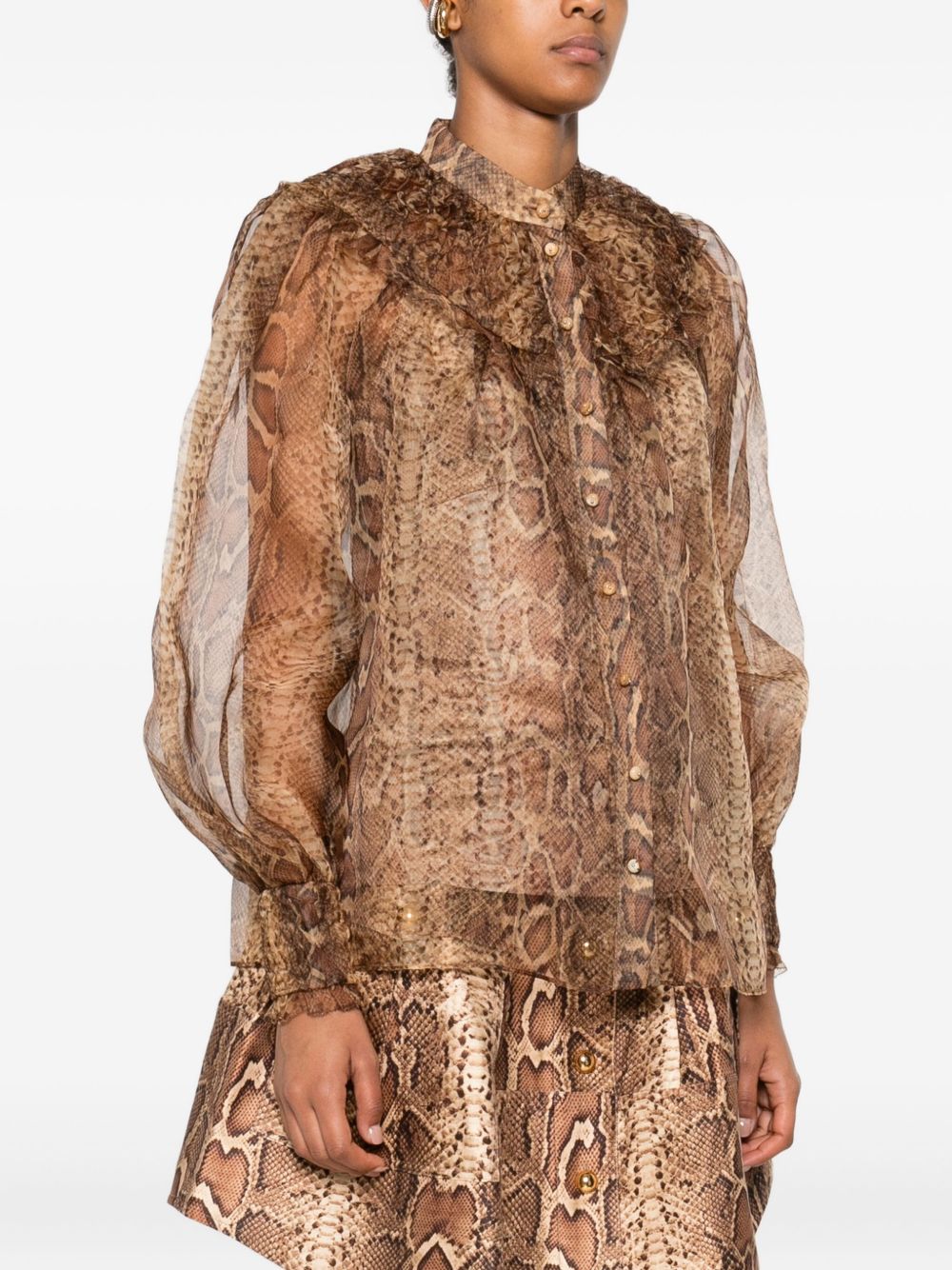ZIMMERMANN Silk Snake Print Blouse with Ruffled Details